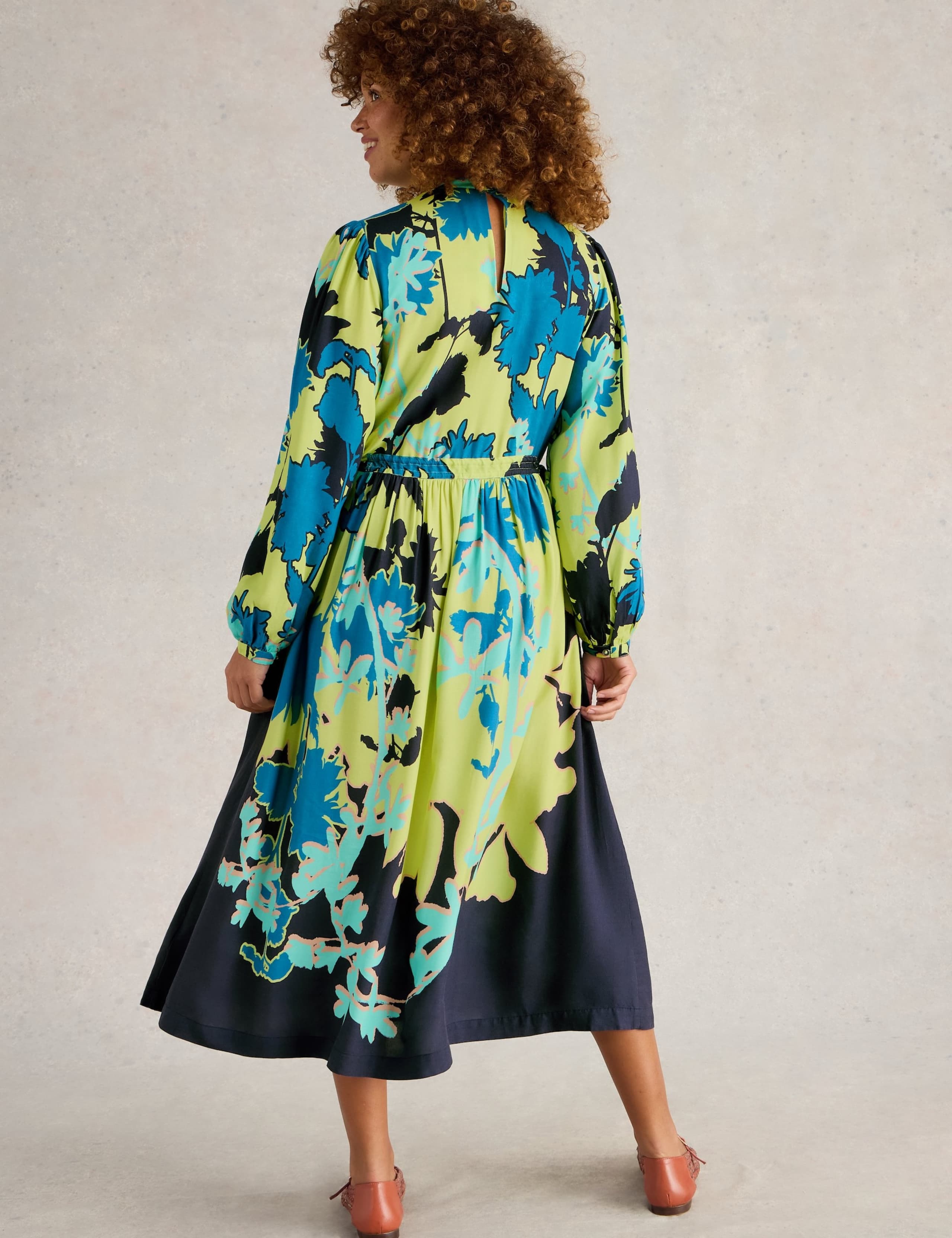 Printed High Neck Midi Waisted Dress 4 of 6