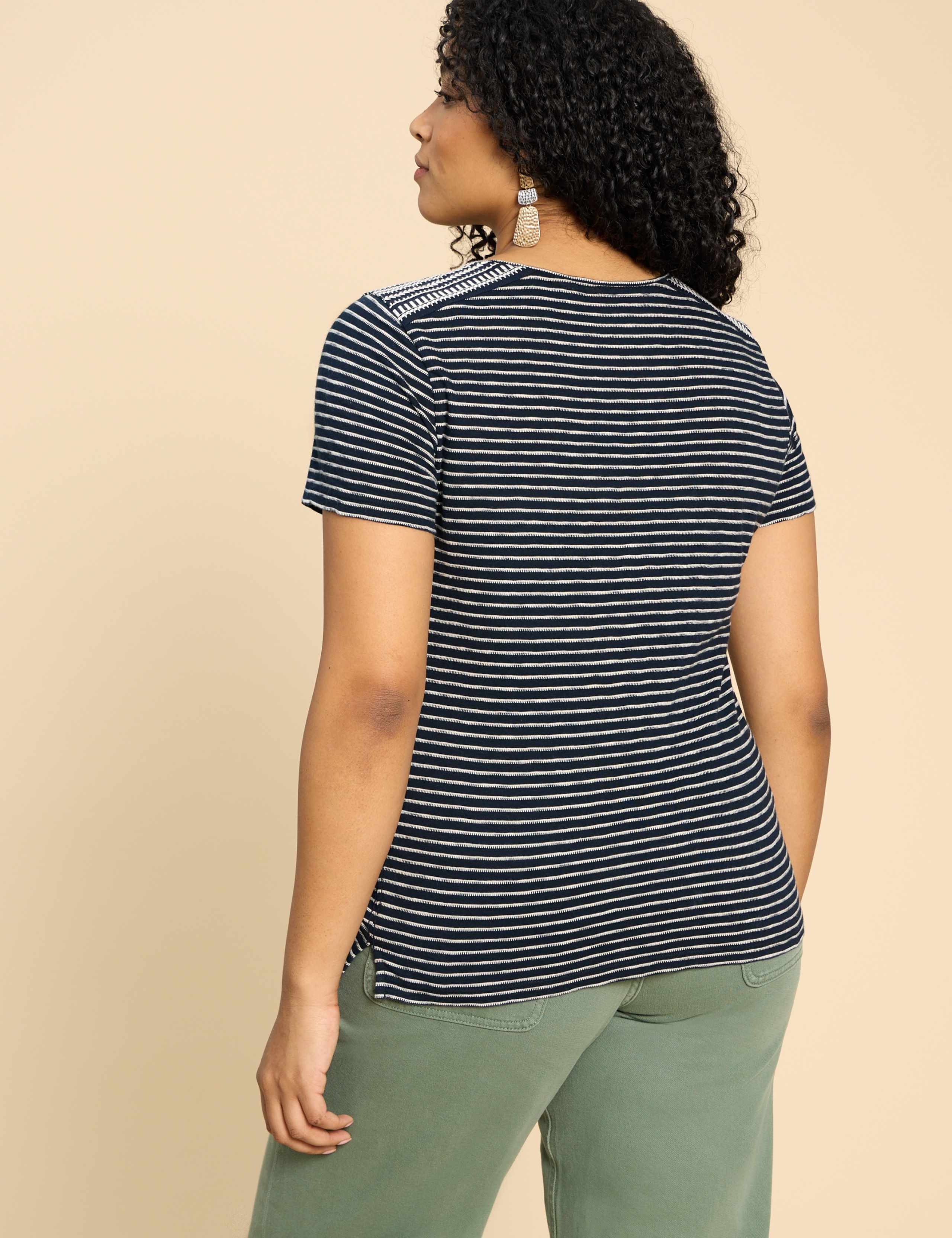 Pure Cotton Embroidered Striped T-Shirt 3 of 6