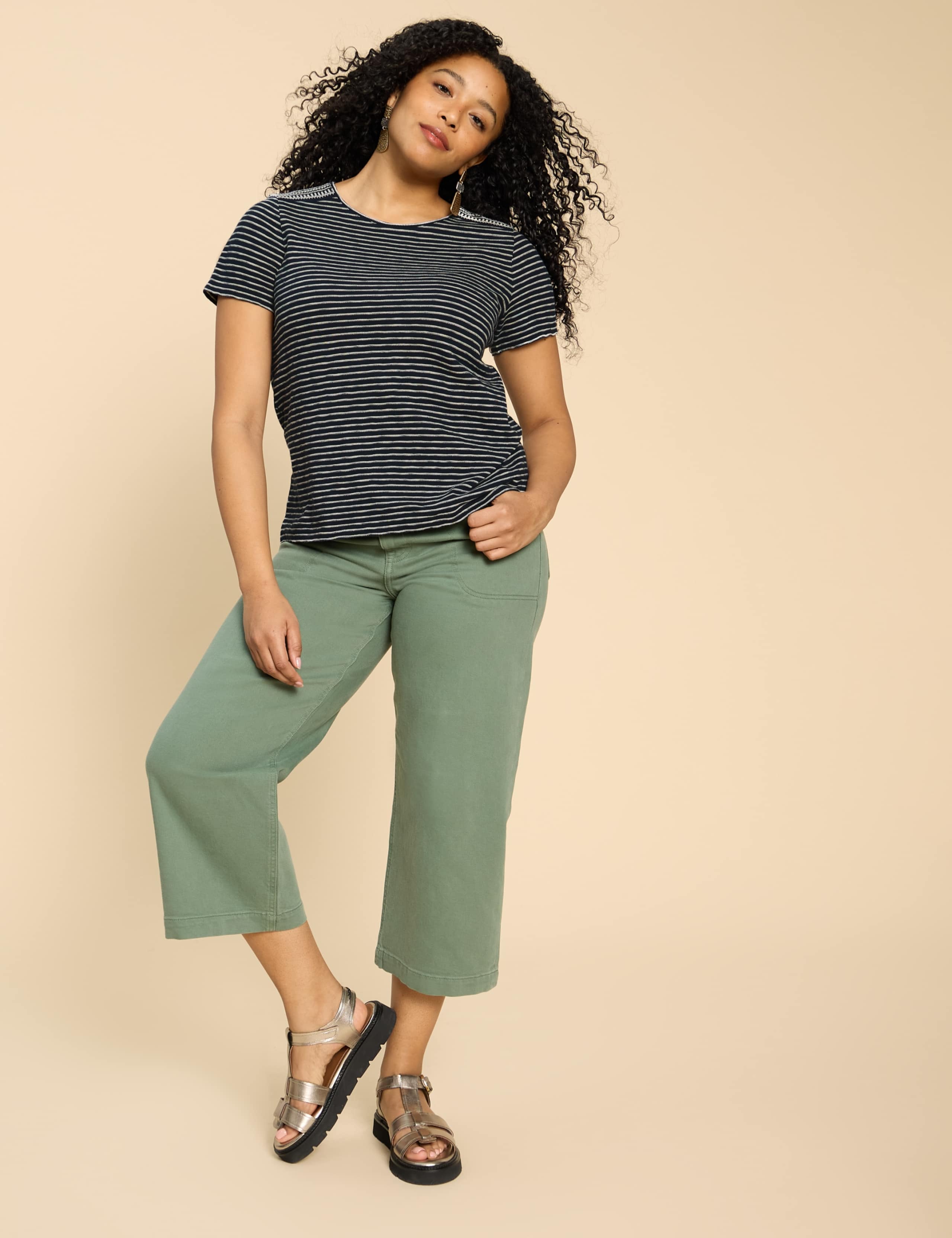 Pure Cotton Embroidered Striped T-Shirt 4 of 6