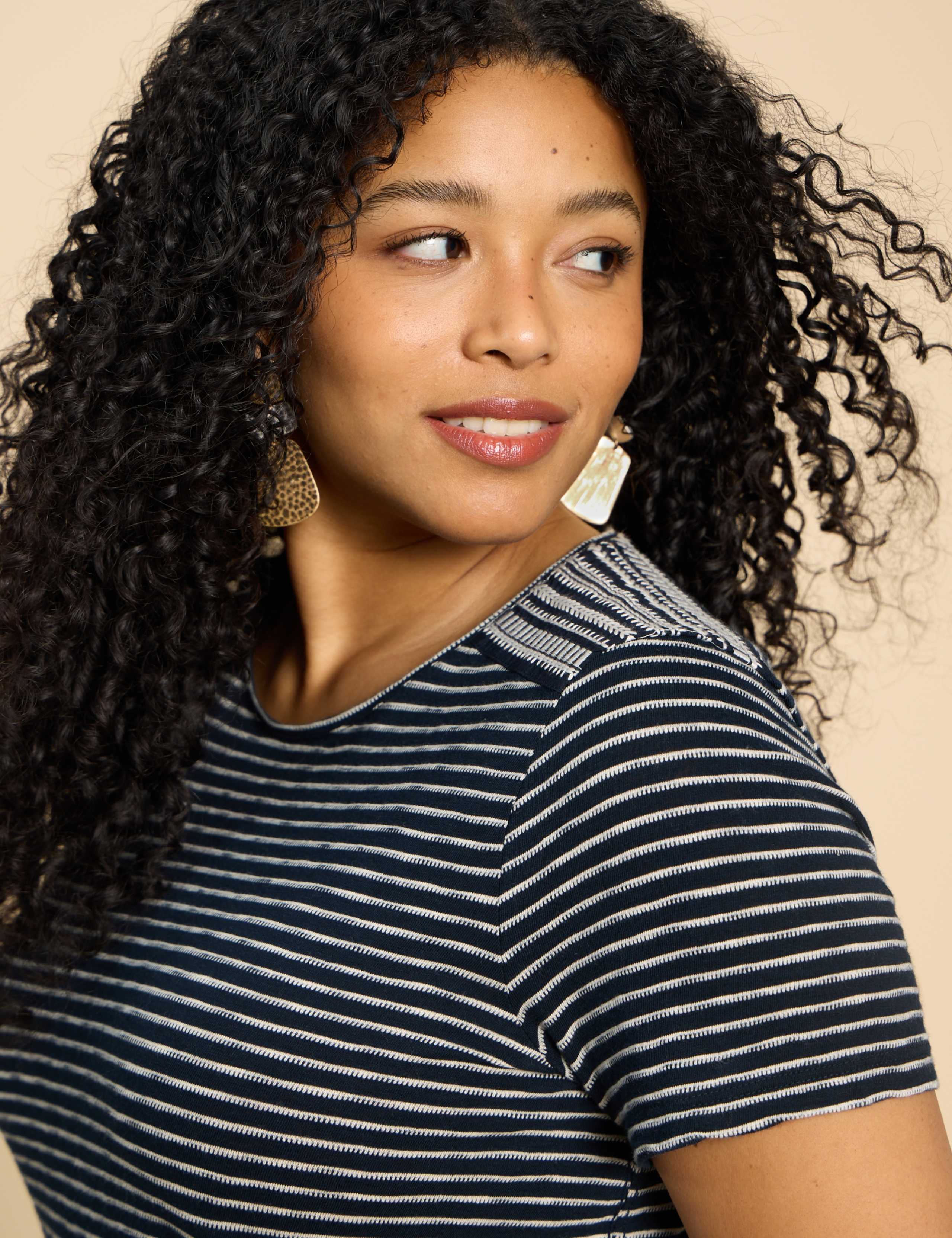 Pure Cotton Embroidered Striped T-Shirt 5 of 6