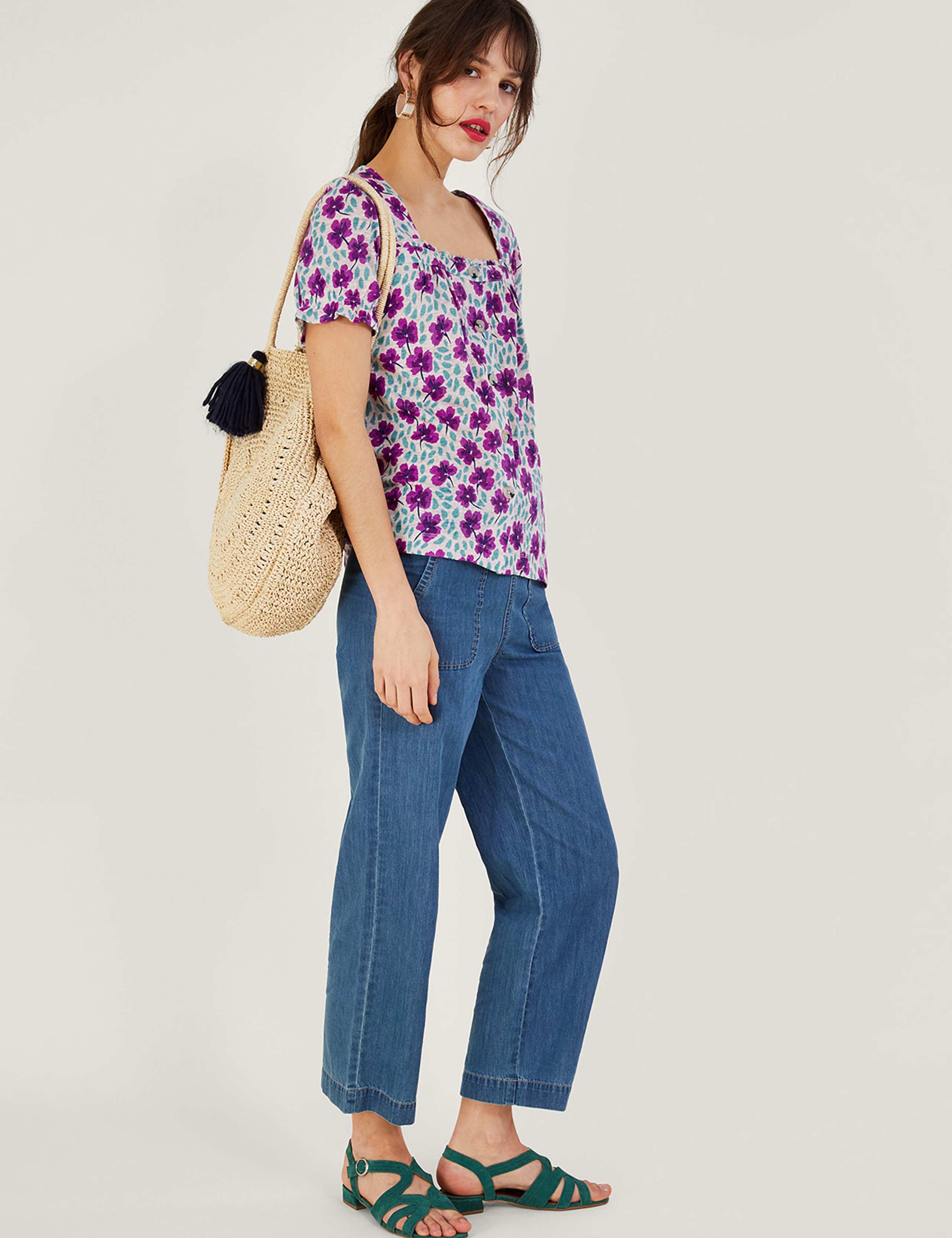 Pure Linen Floral Square Neck Top 3 of 5