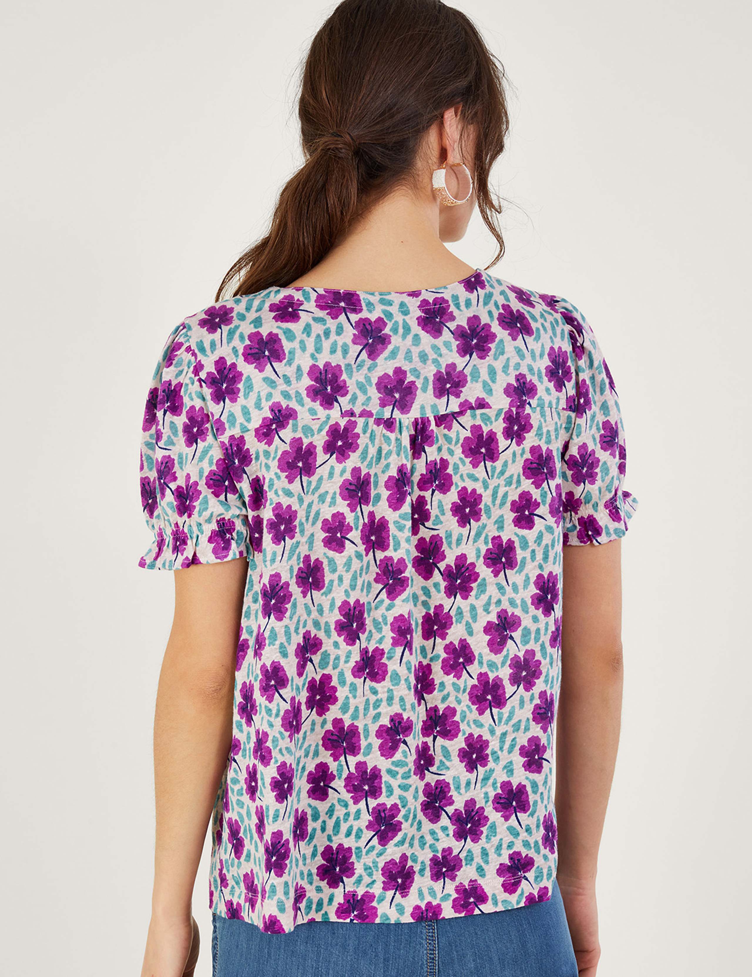Pure Linen Floral Square Neck Top 5 of 5
