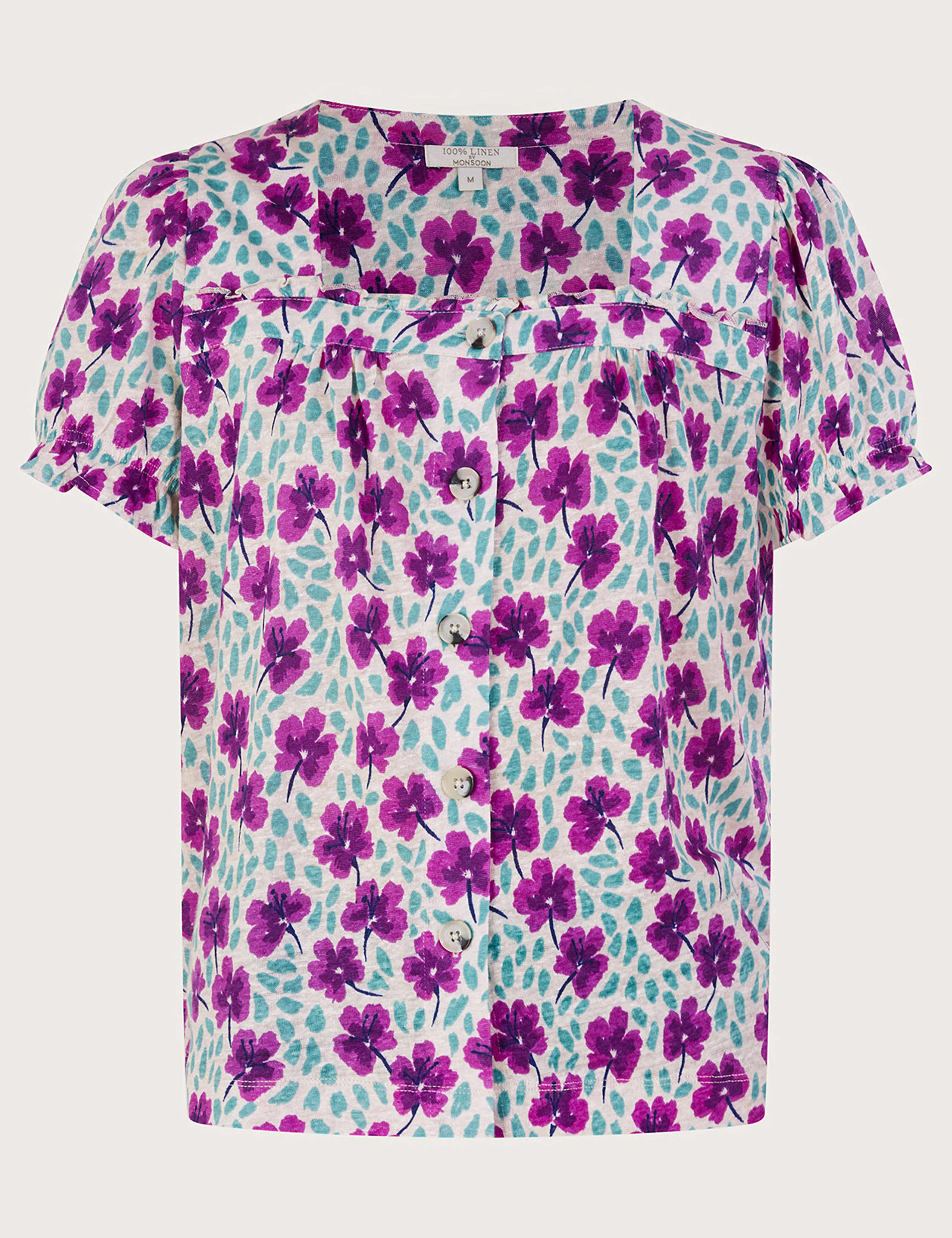 Pure Linen Floral Square Neck Top 2 of 5