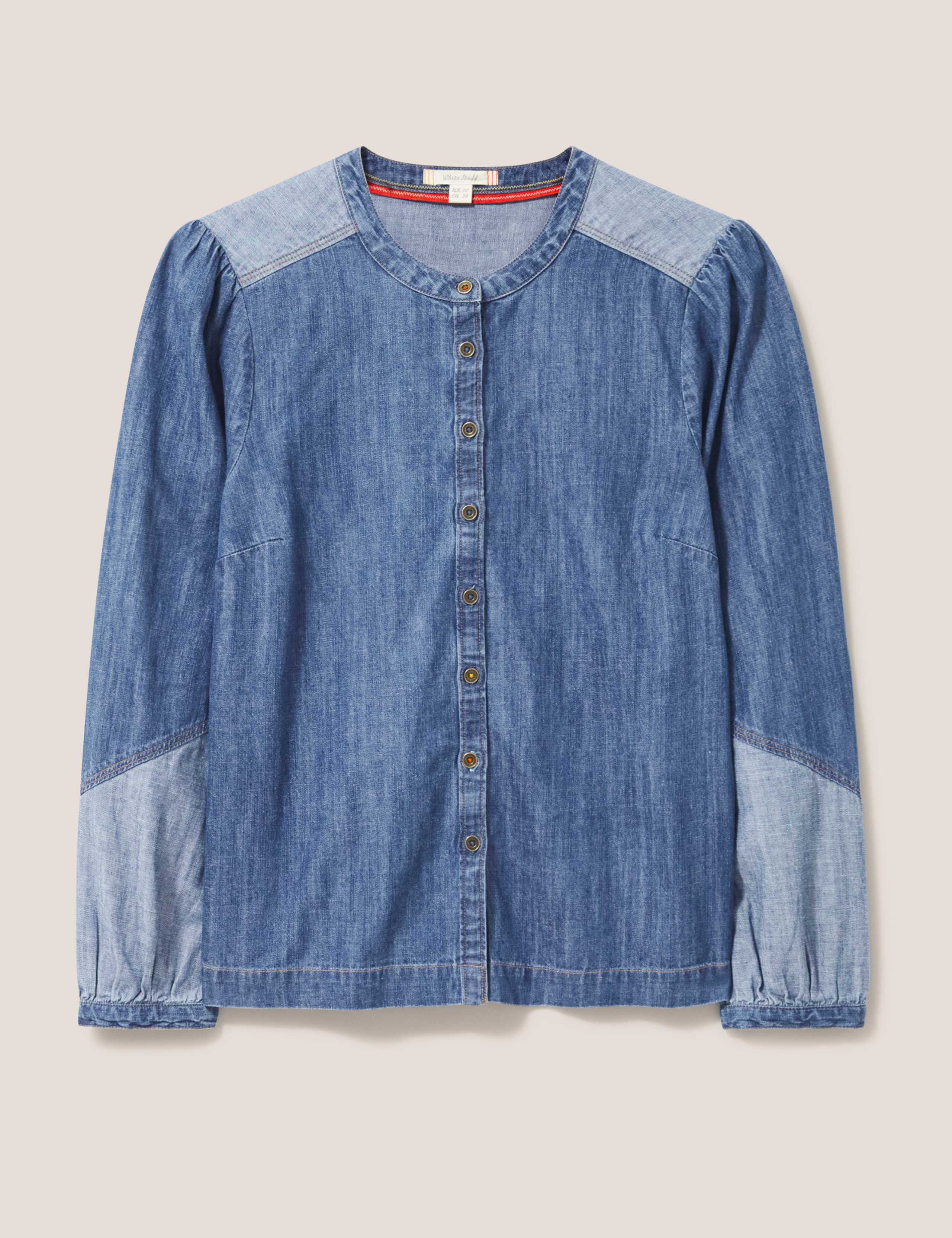 Denim Colour Block Collarless Shirt 2 of 5