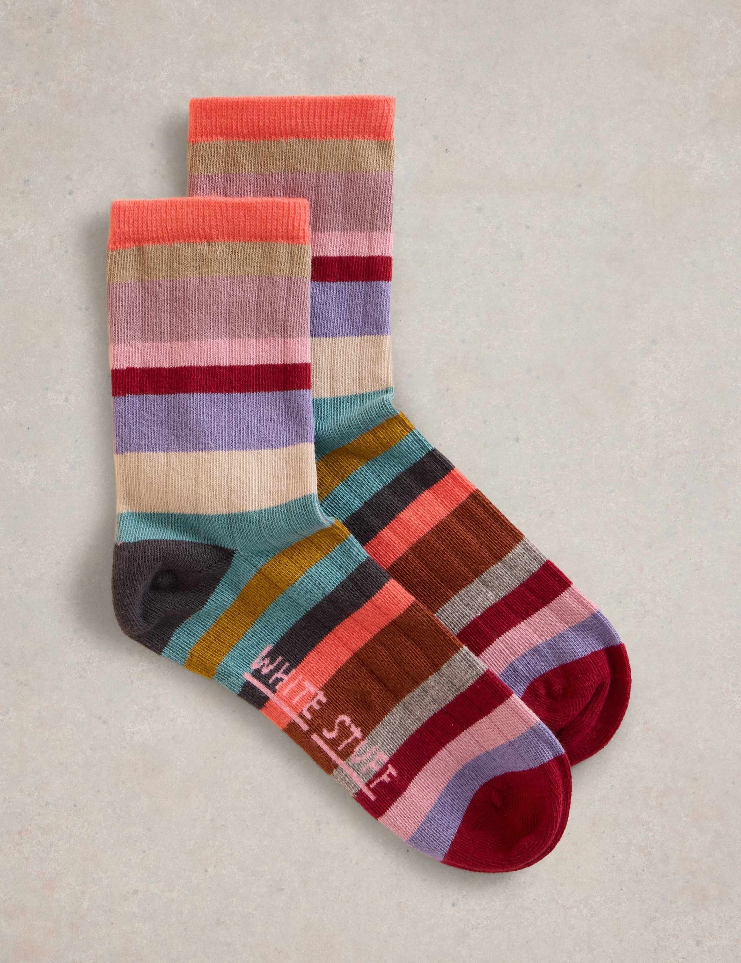 Cotton Rich Striped Ankle High Socks 1 of 2