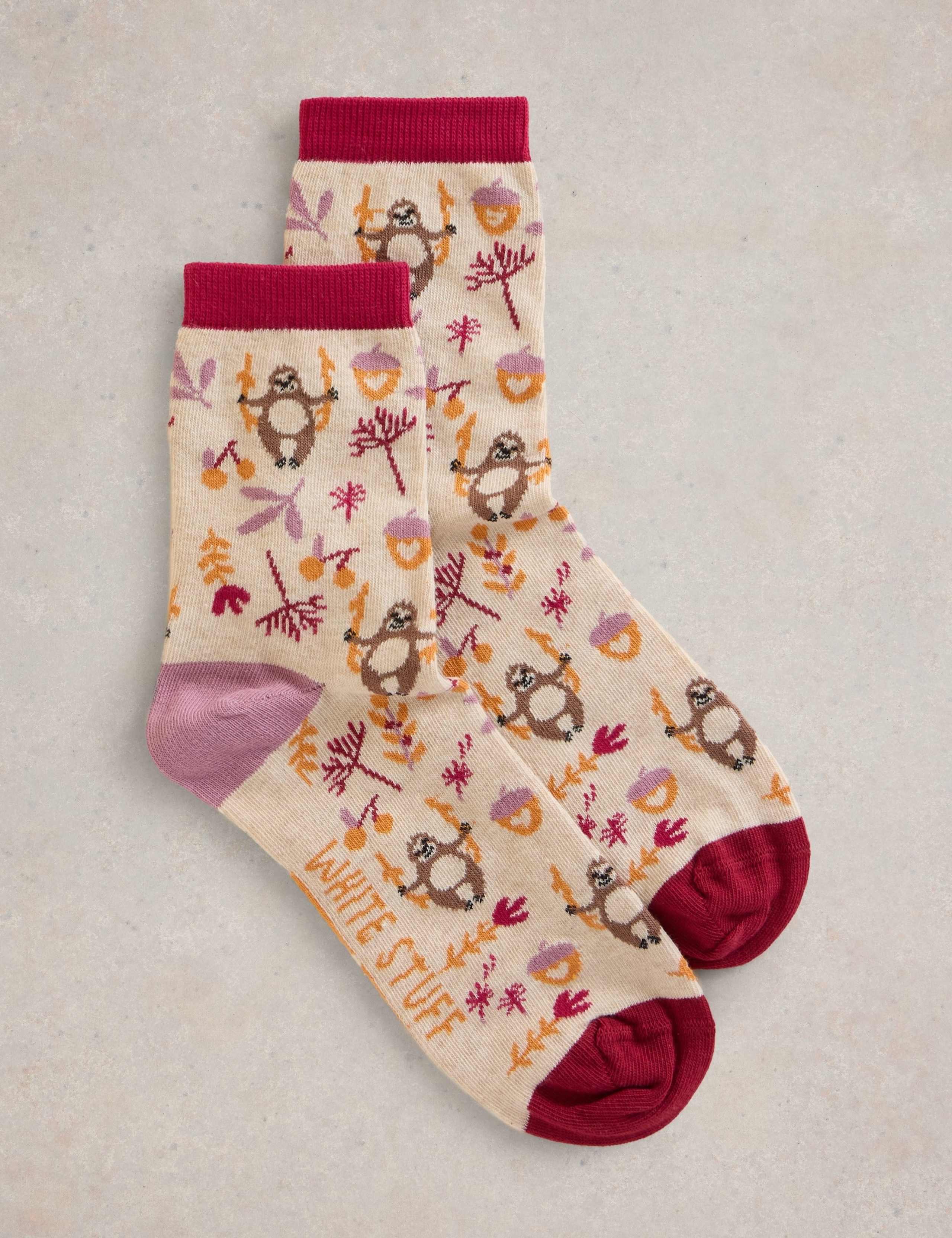 Cotton Rich Sloth Ankle High Socks 1 of 2