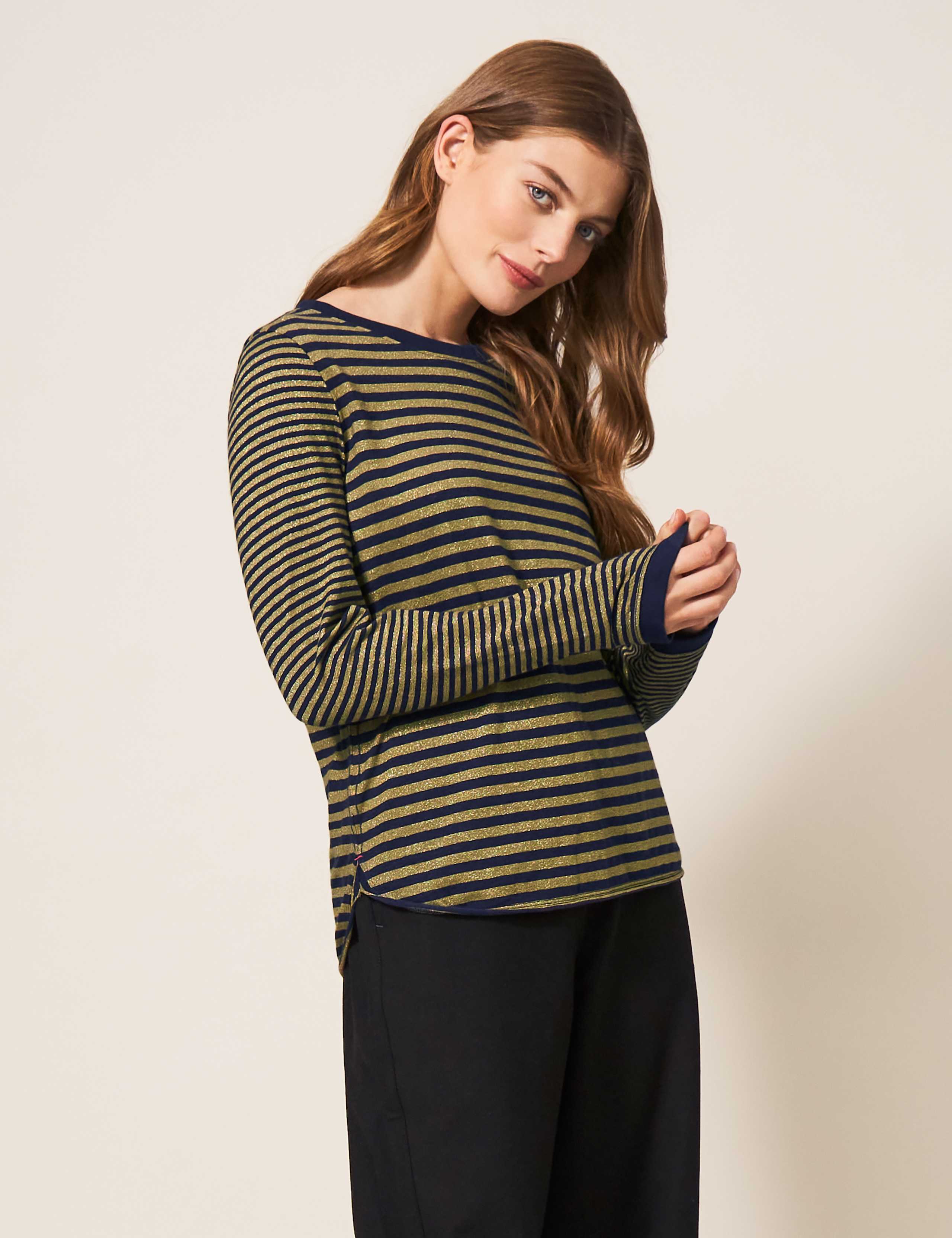 Cotton Rich Sparkly Striped Top 1 of 4