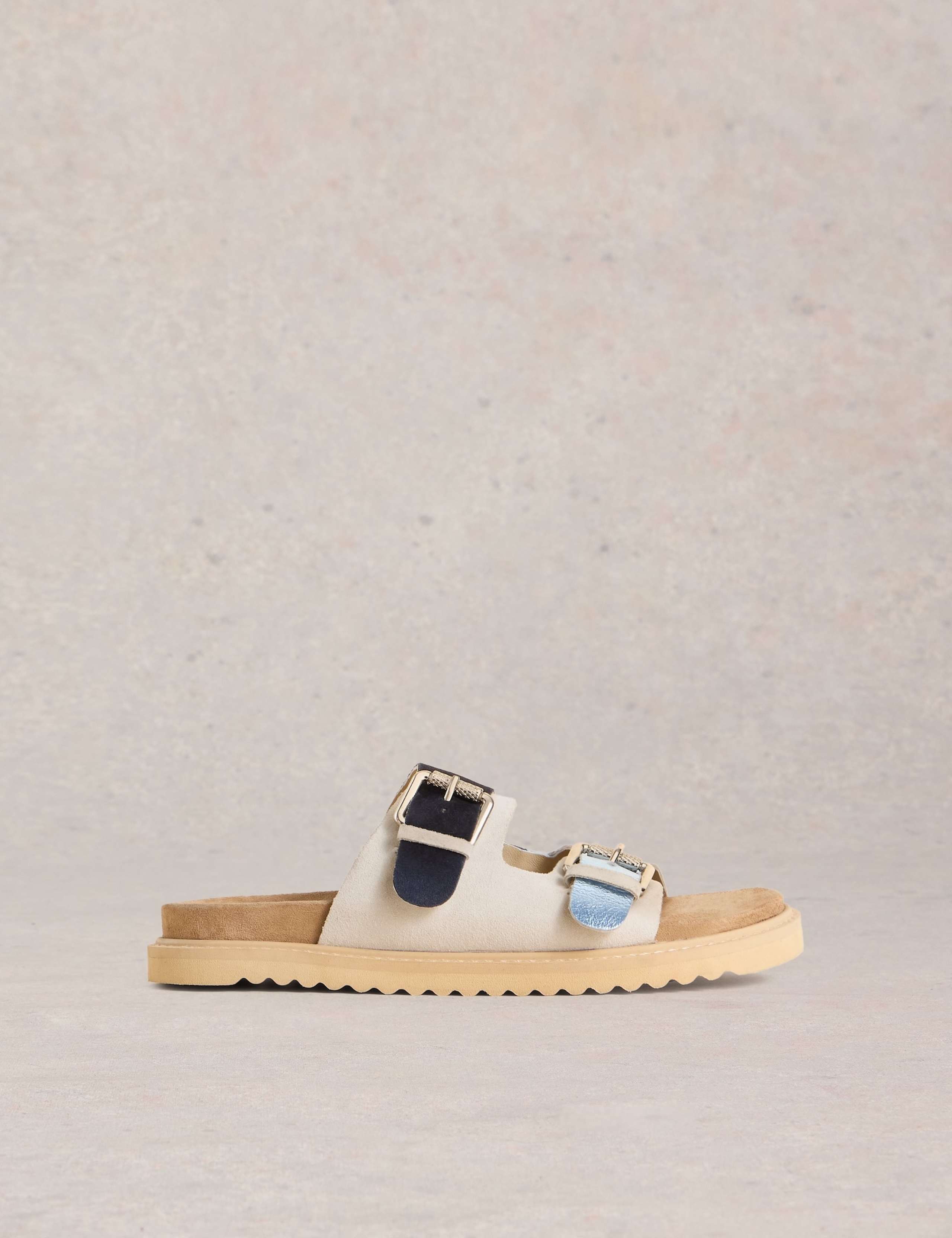 Suede Colour Block Footbed Sandals 1 of 4
