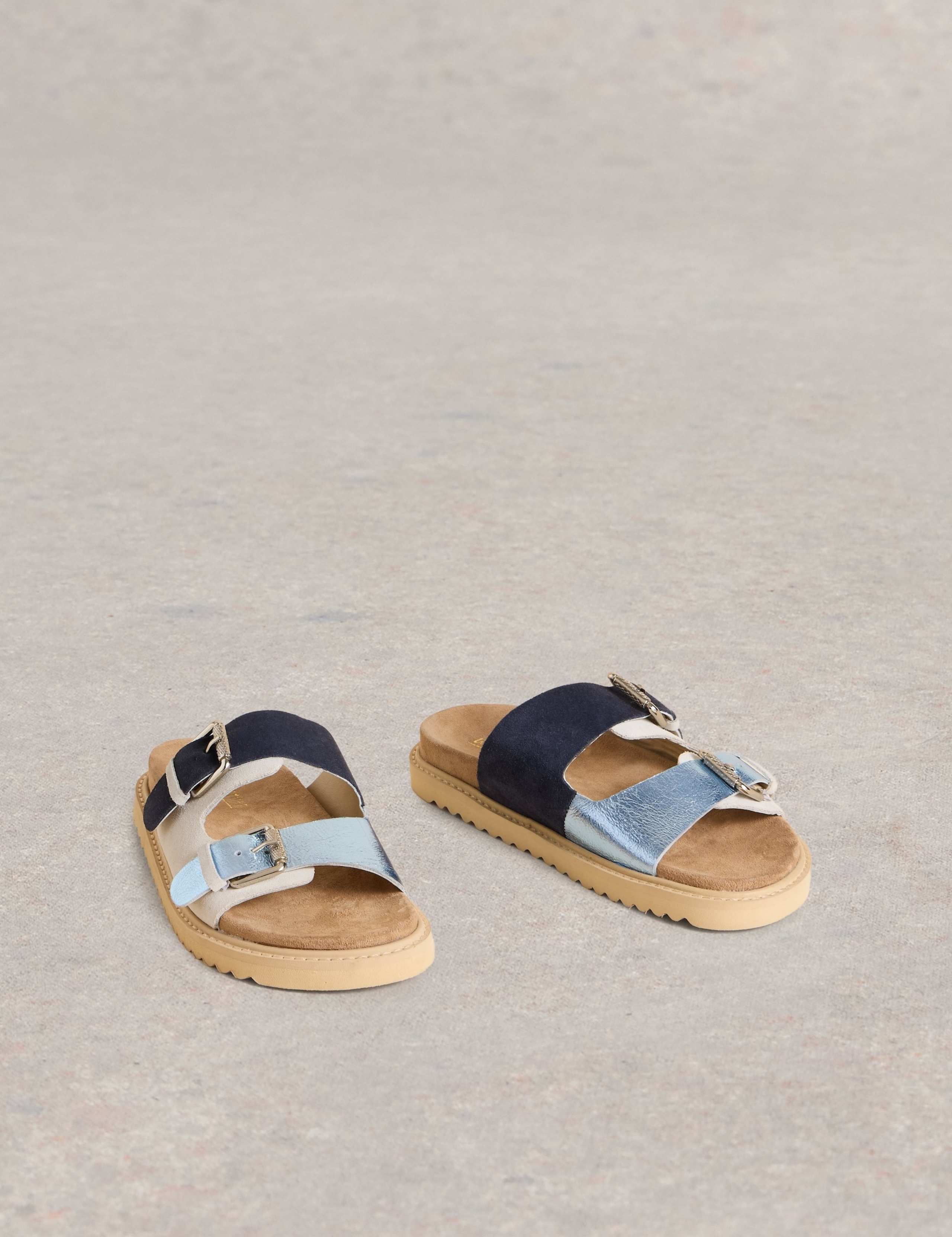 Suede Colour Block Footbed Sandals 2 of 4