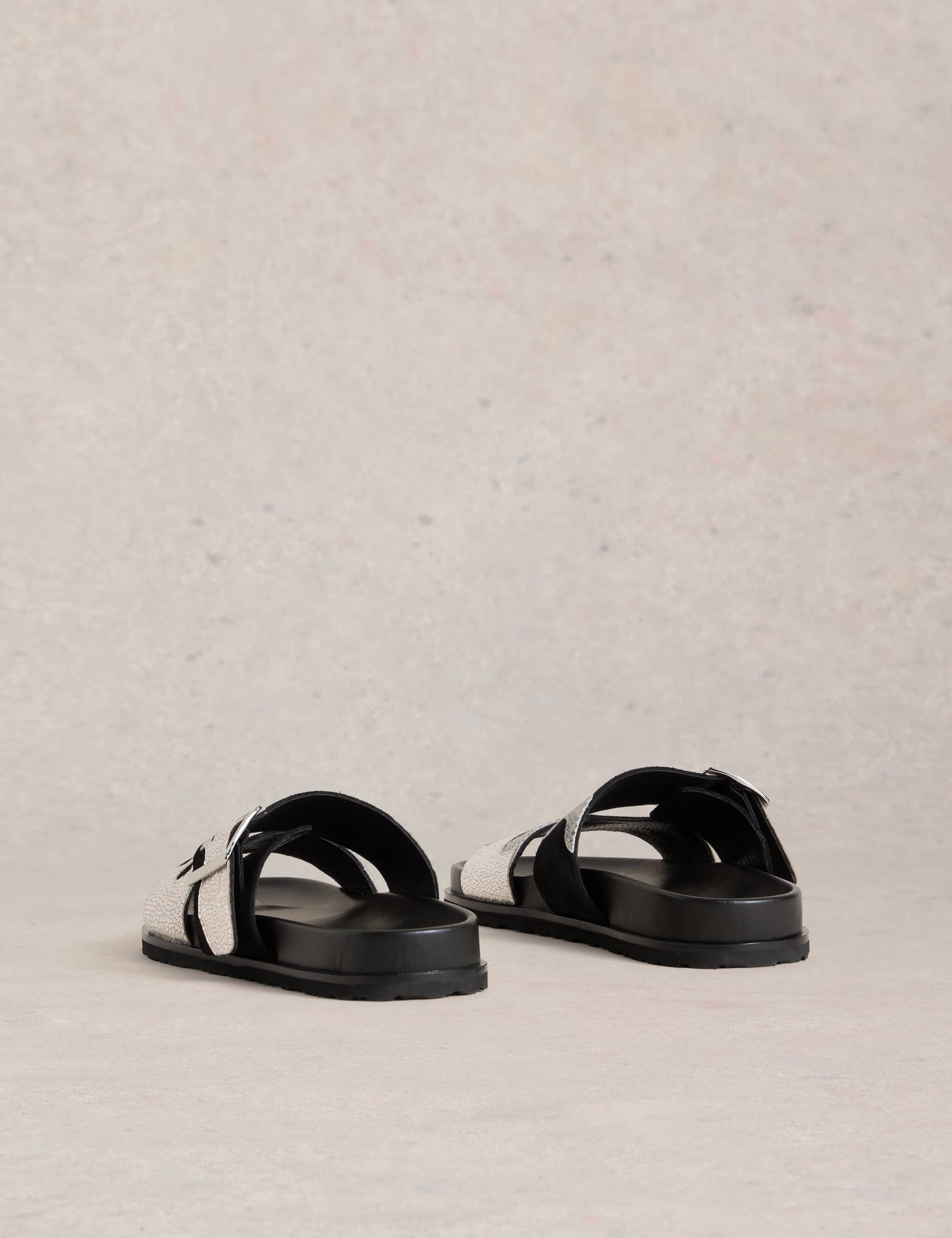 Leather Buckle Metallic Flat Sandals 3 of 4