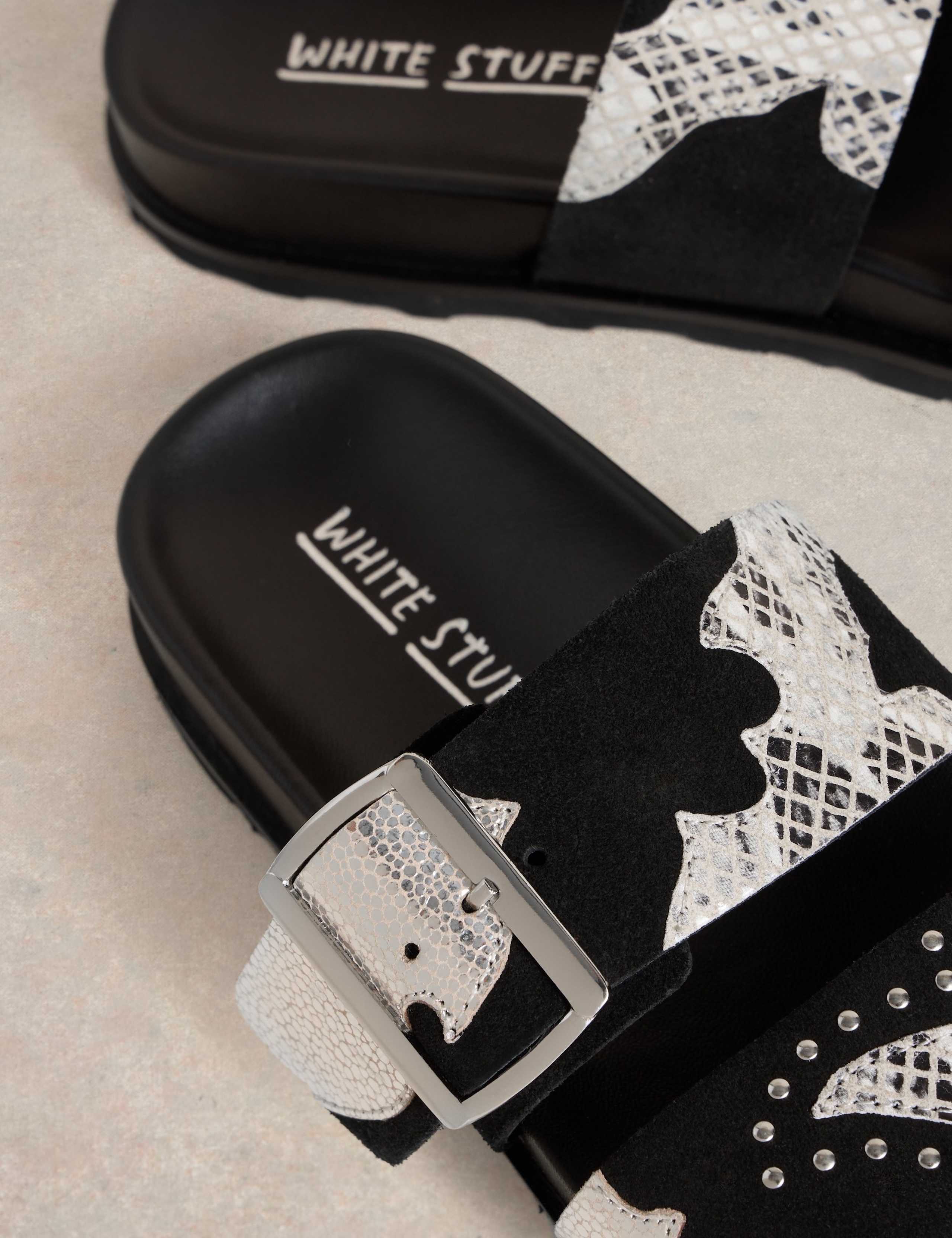 Leather Buckle Metallic Flat Sandals 4 of 4