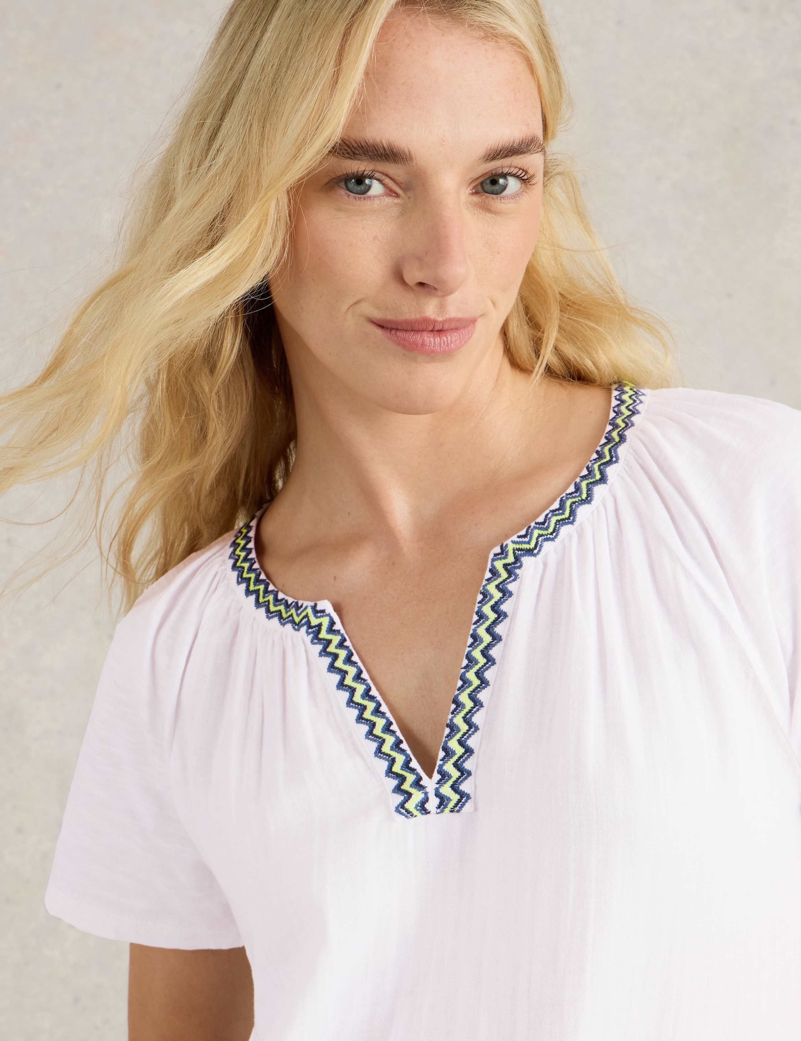 Pure Cotton Embroidered V-Neck Top 5 of 6
