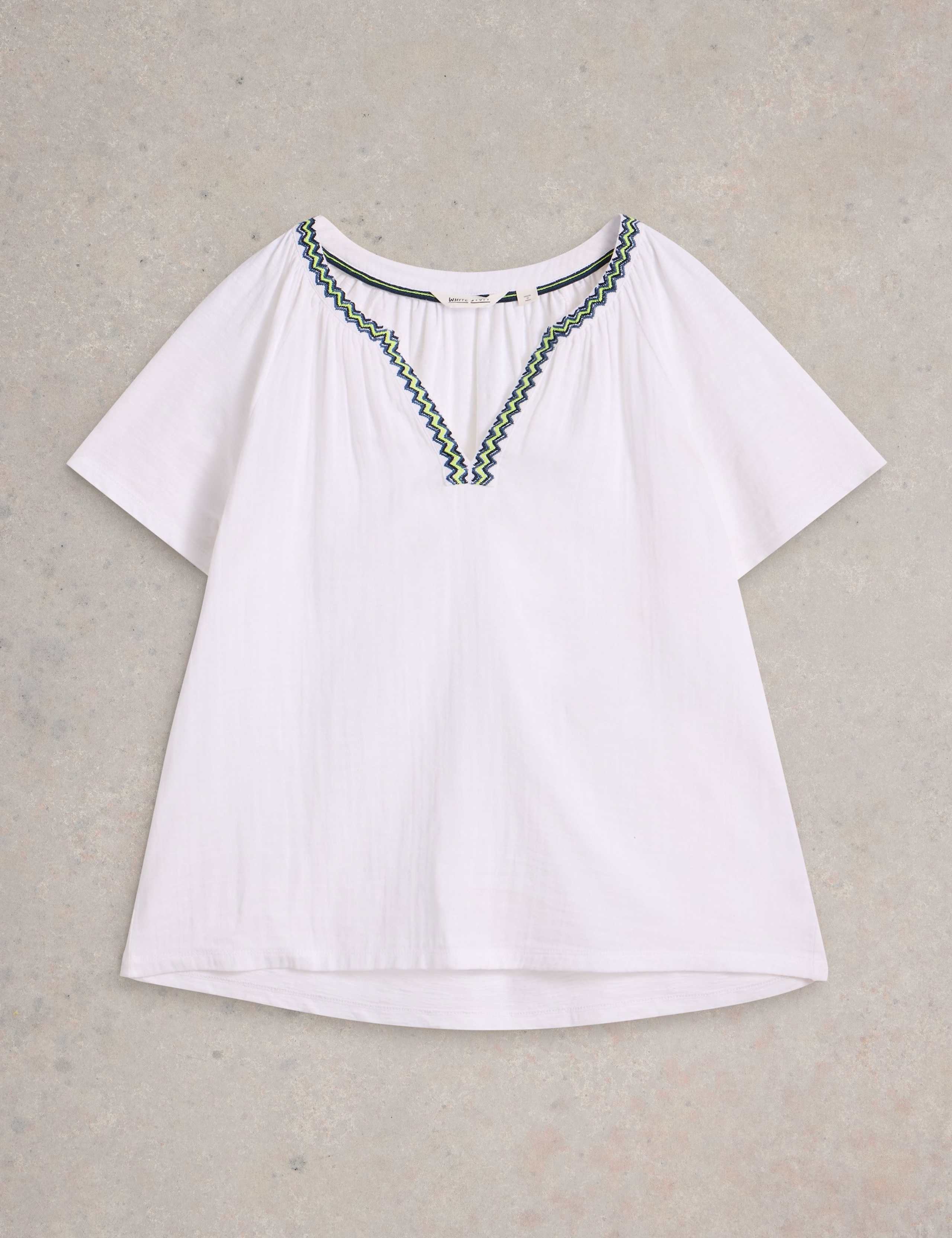 Pure Cotton Embroidered V-Neck Top 2 of 6