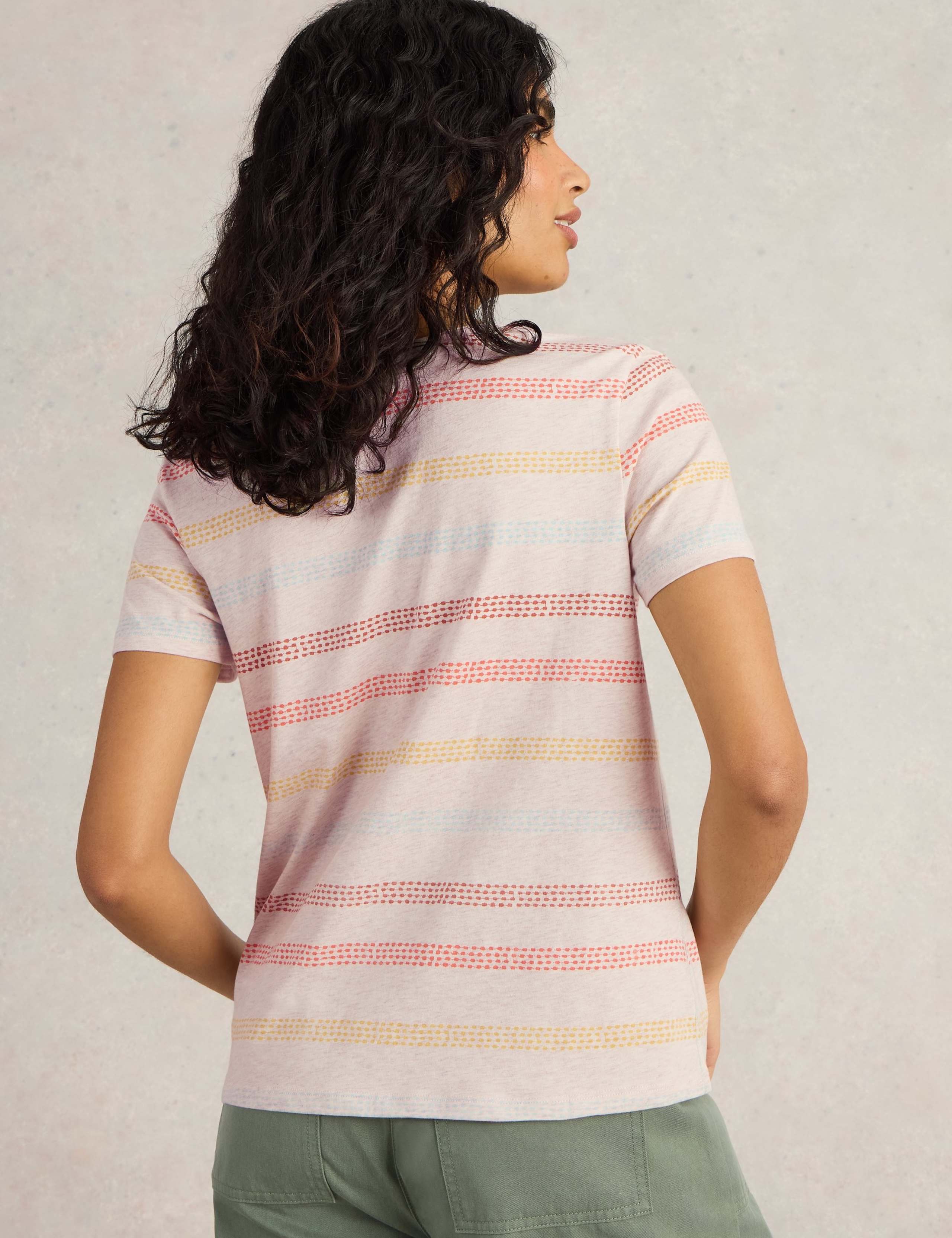 Pure Cotton Striped Scoop Neck T-Shirt 4 of 6