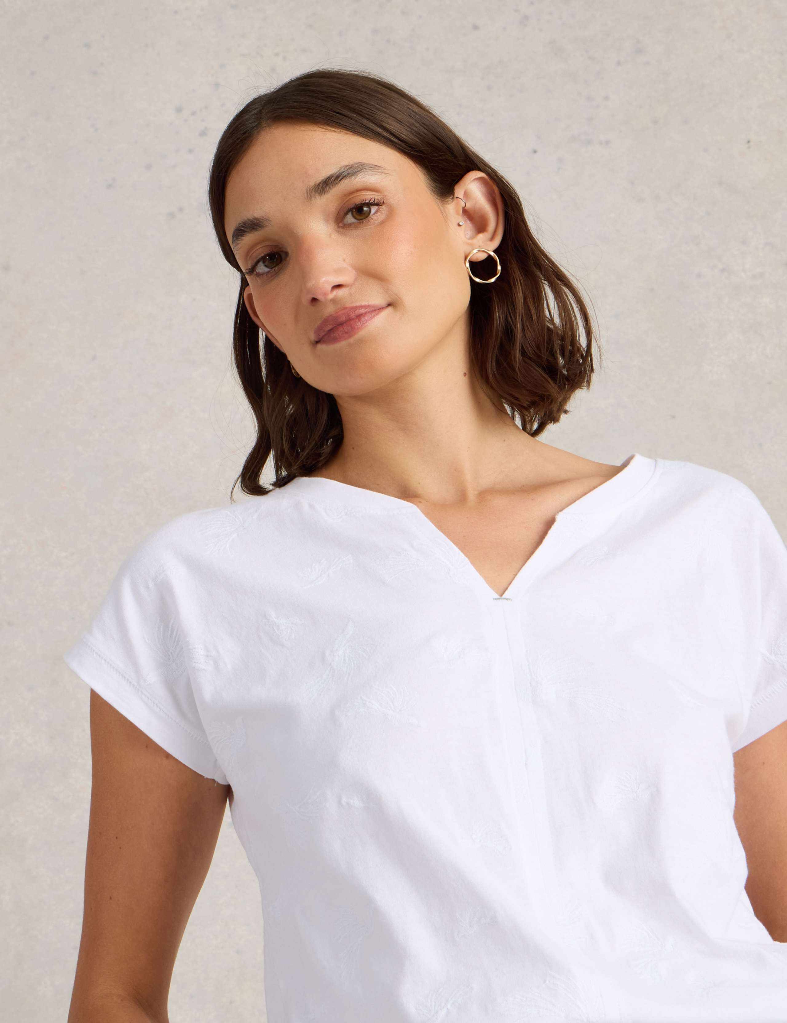 Pure Cotton Embroidered Notch Neck T-Shirt 6 of 7