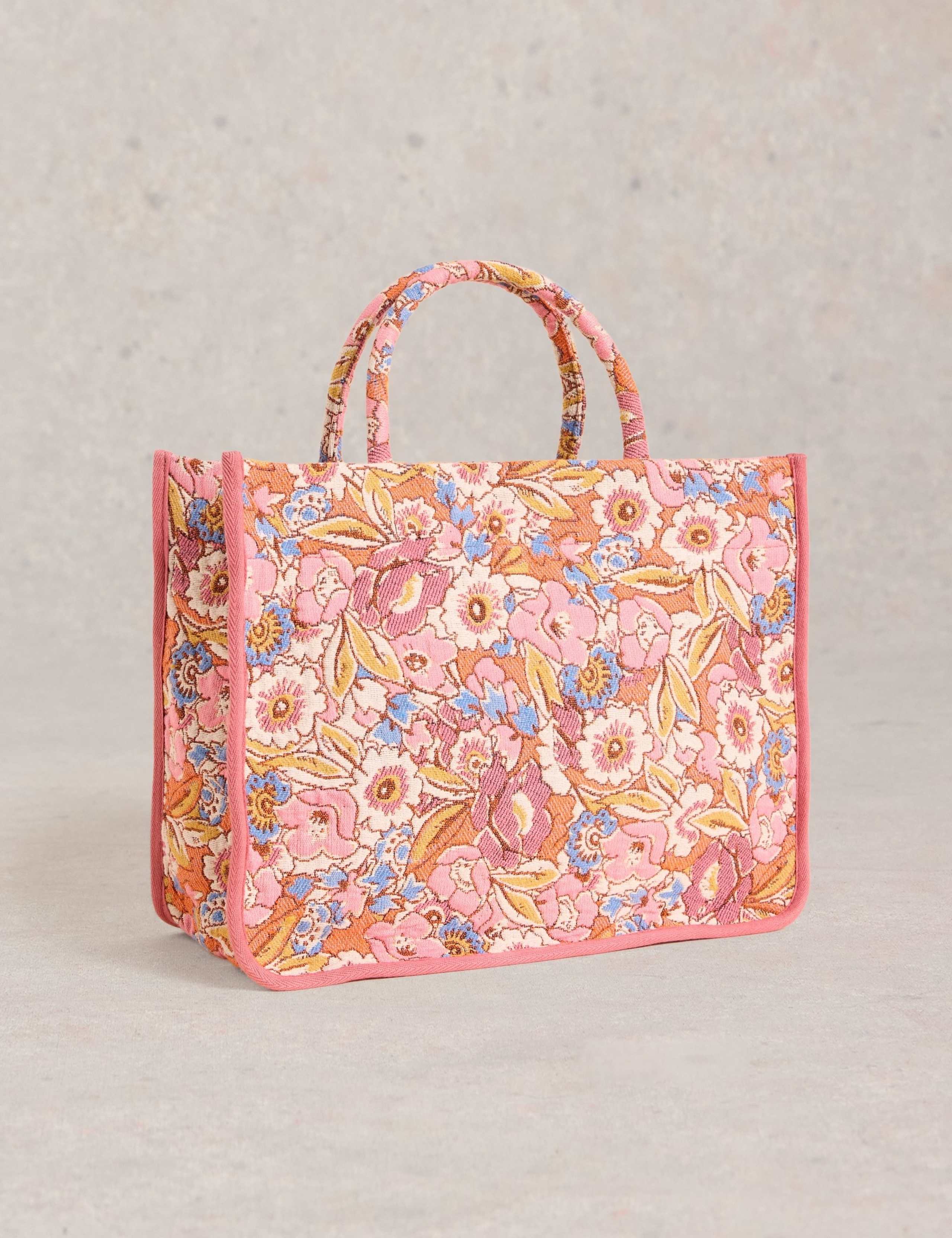 Cotton Blend Floral Jacquard Tote Bag 3 of 4