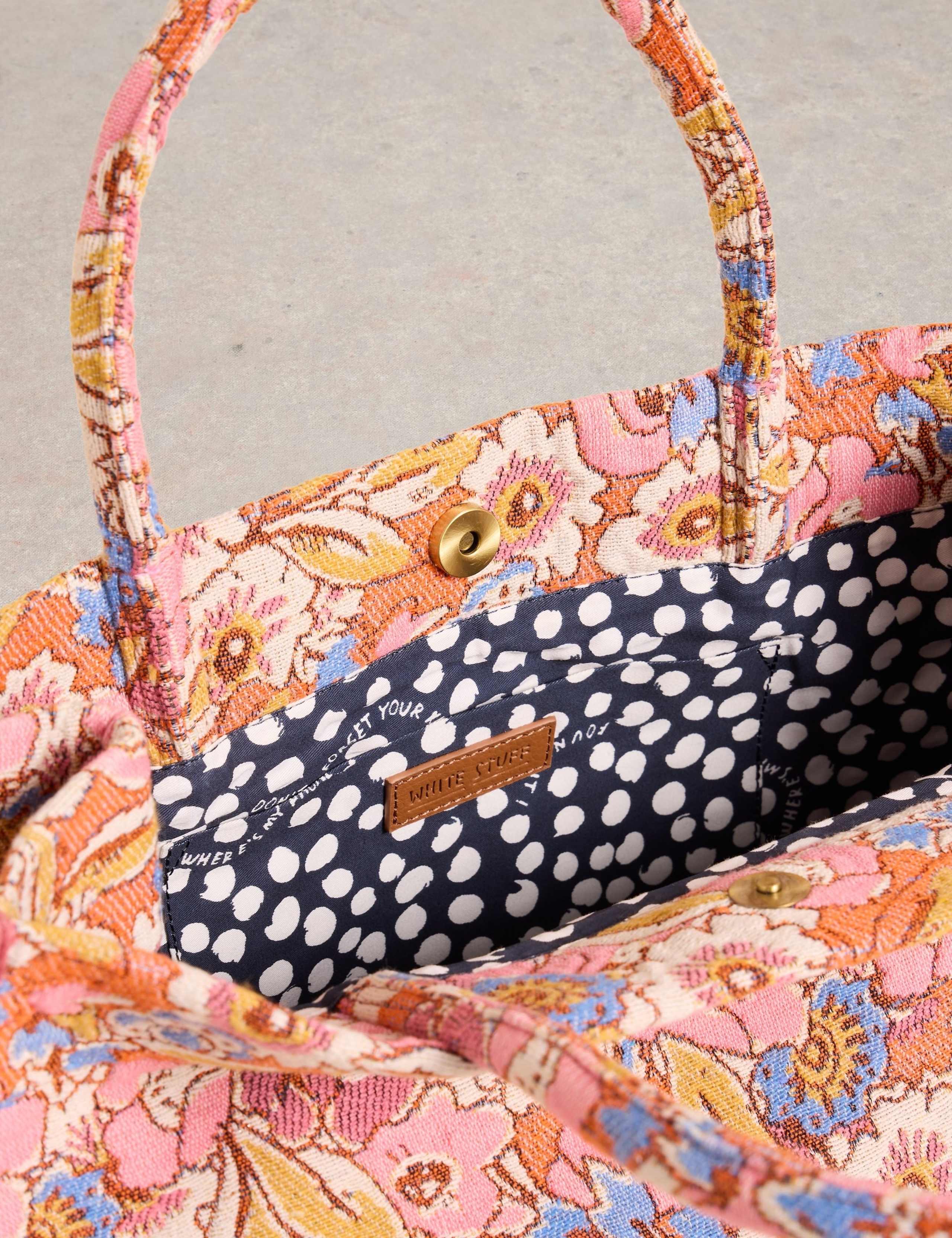 Cotton Blend Floral Jacquard Tote Bag 4 of 4