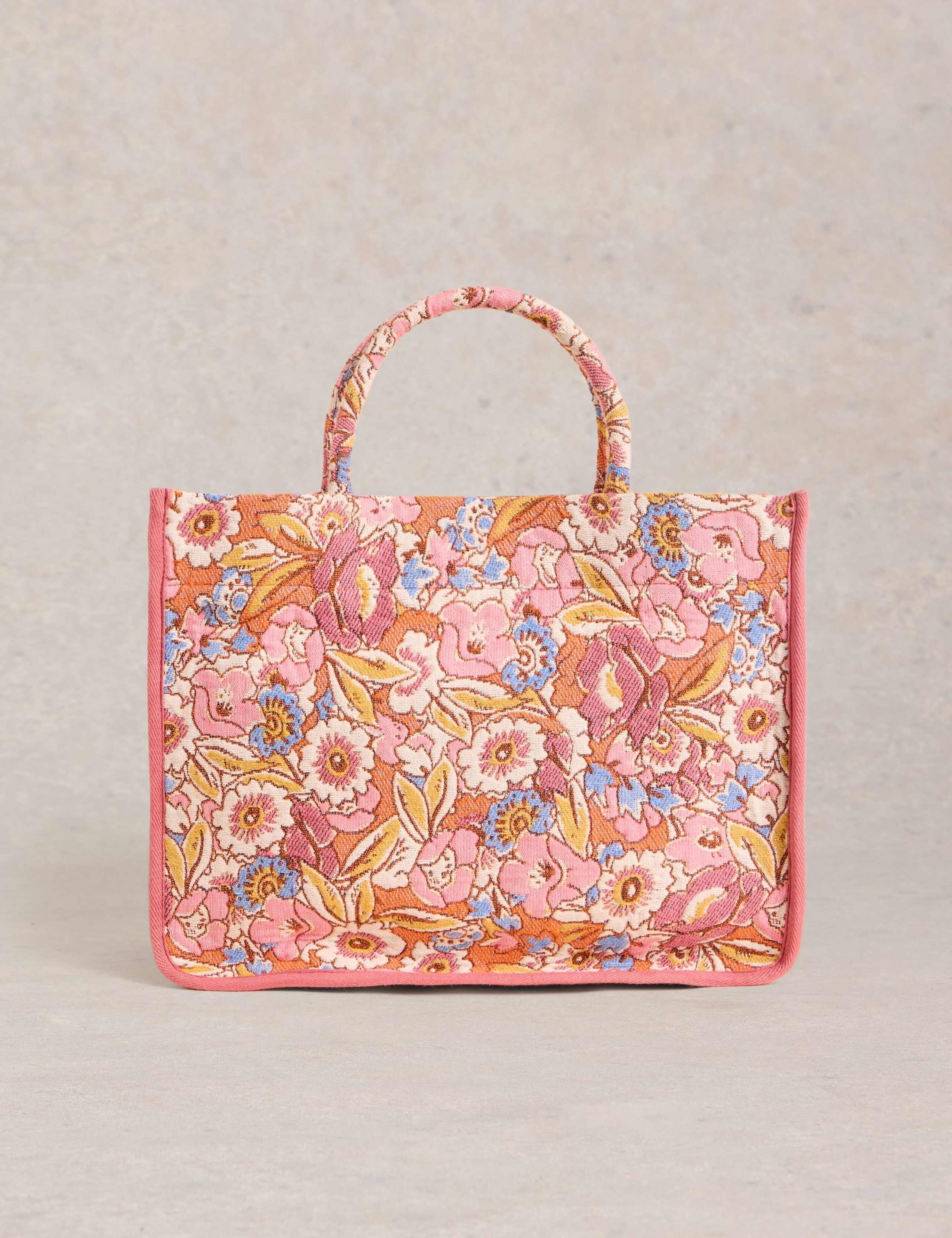 Cotton Blend Floral Jacquard Tote Bag 2 of 4