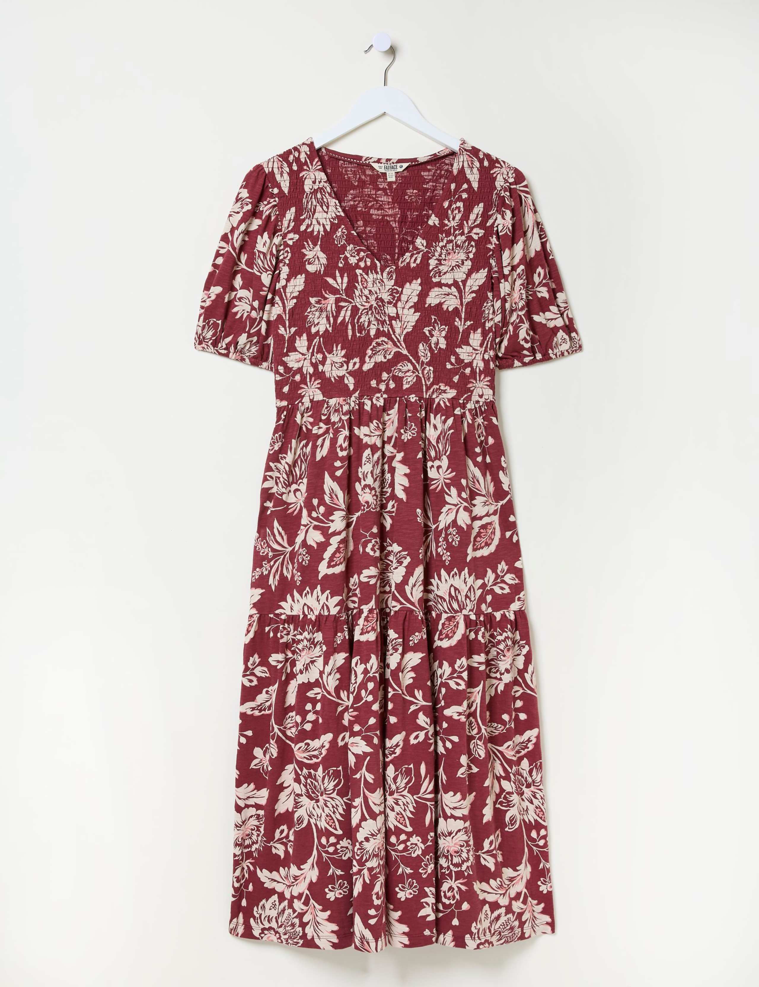 Cotton Rich Floral V-Neck Midi Waisted Dress 2 of 5