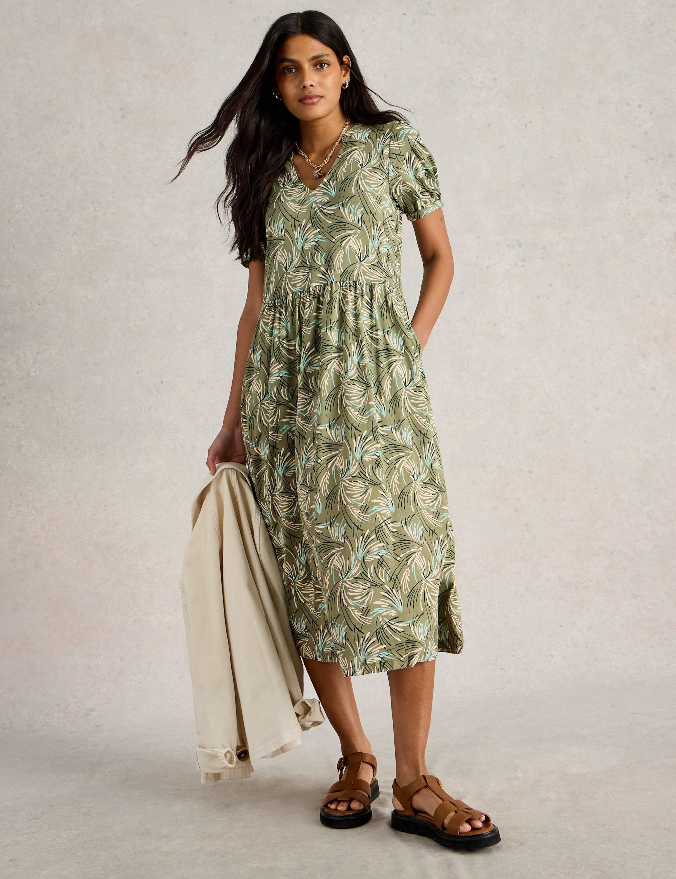 Cotton Blend Printed Midi Jersey Tea Dress 3 of 6