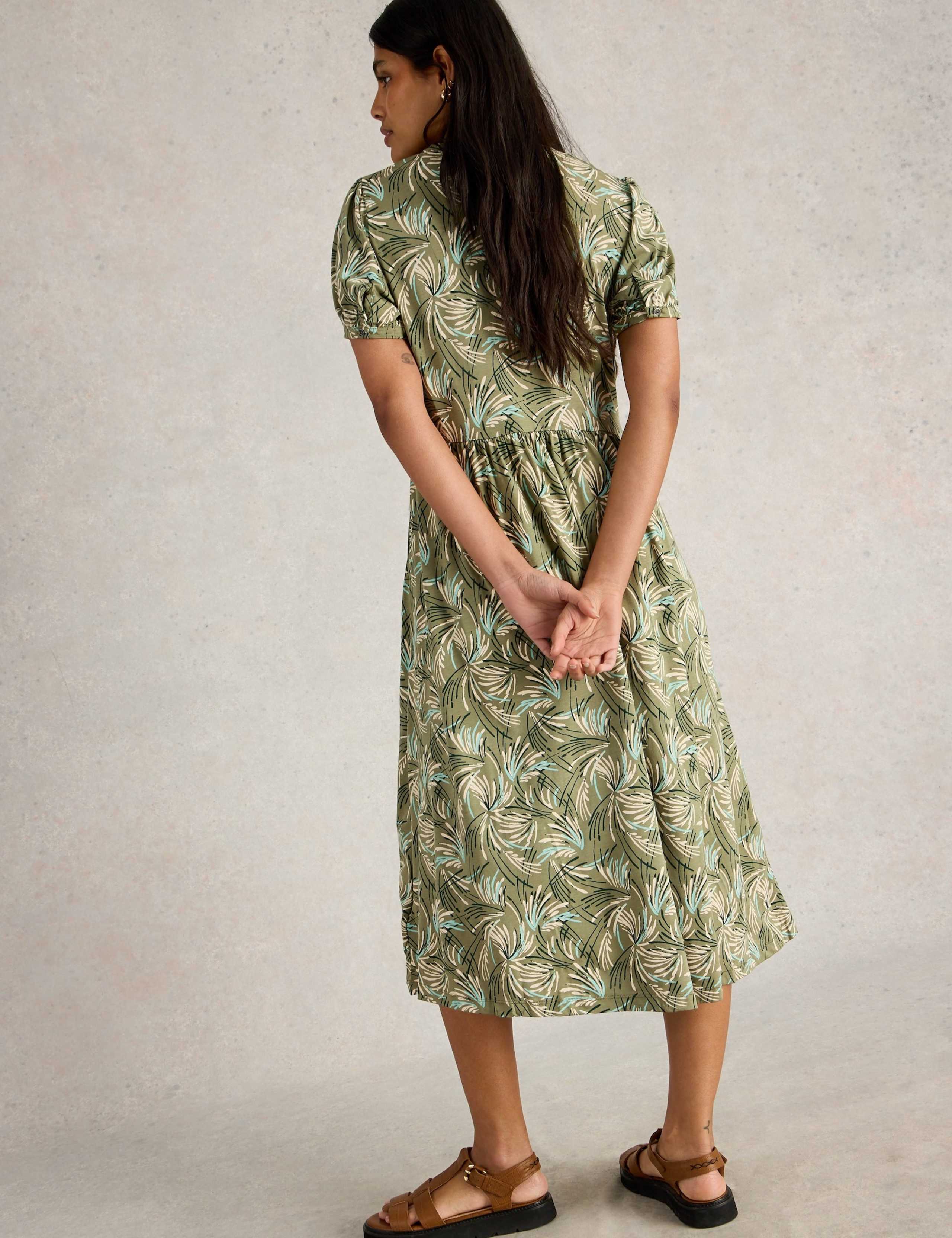 Cotton Blend Printed Midi Jersey Tea Dress 4 of 6