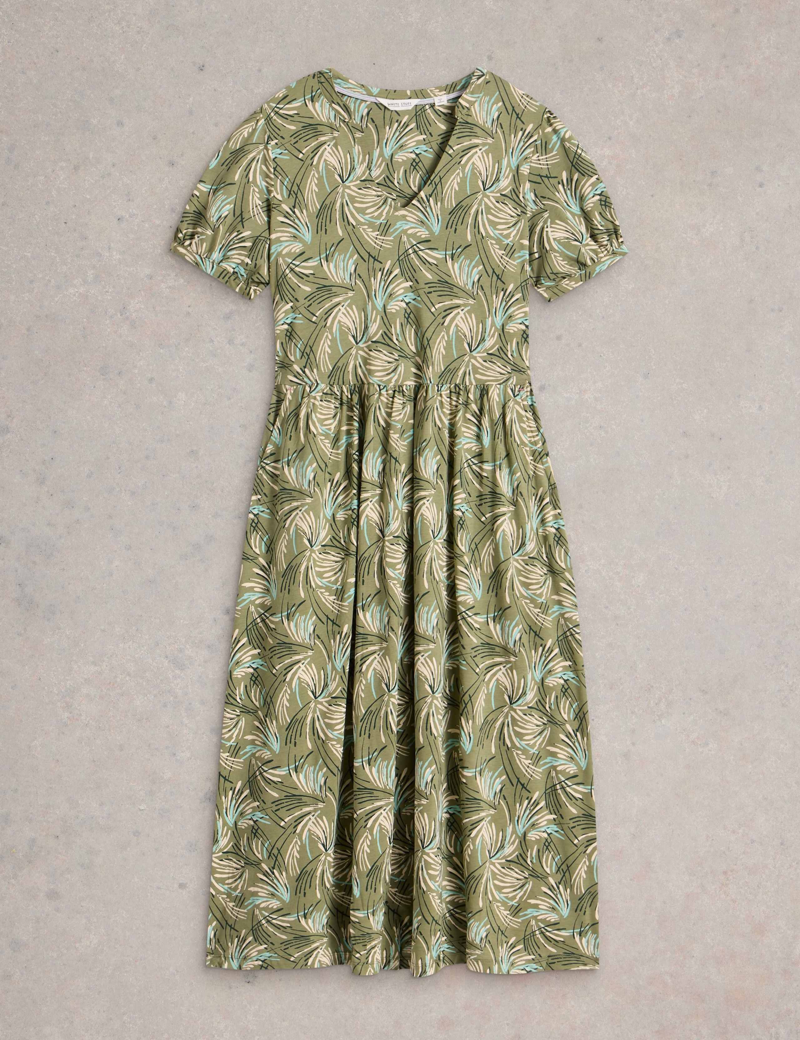 Cotton Blend Printed Midi Jersey Tea Dress 2 of 6
