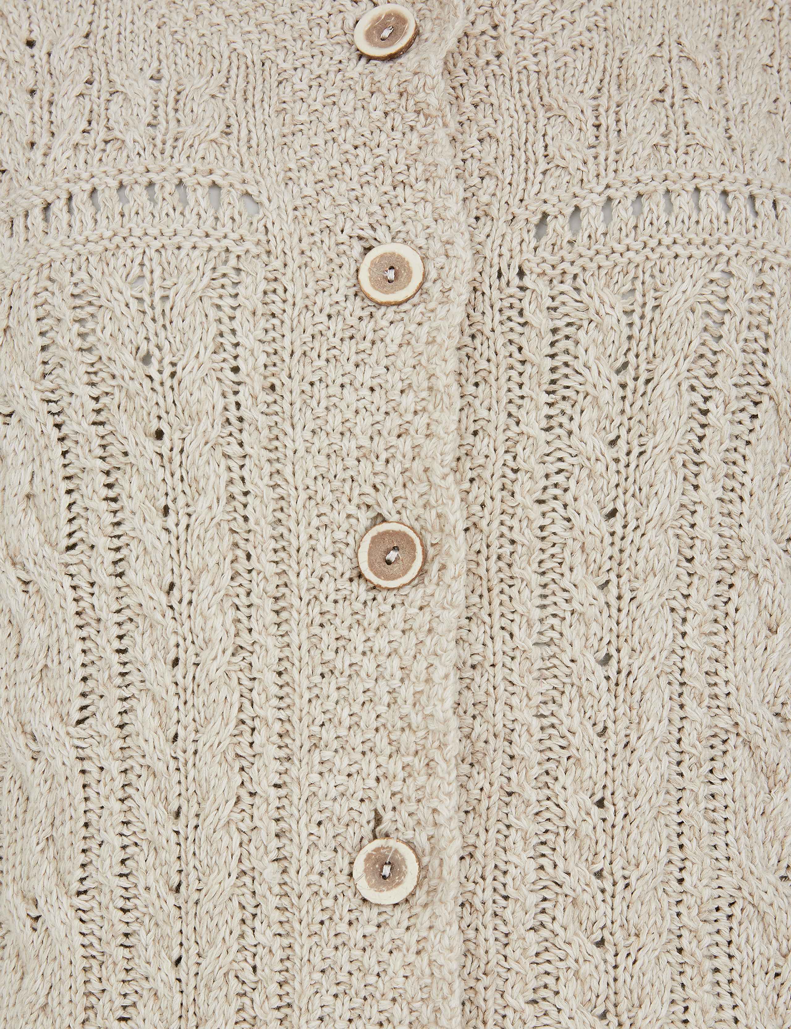 Cotton Rich Cable Knit Cardigan with Linen 4 of 4