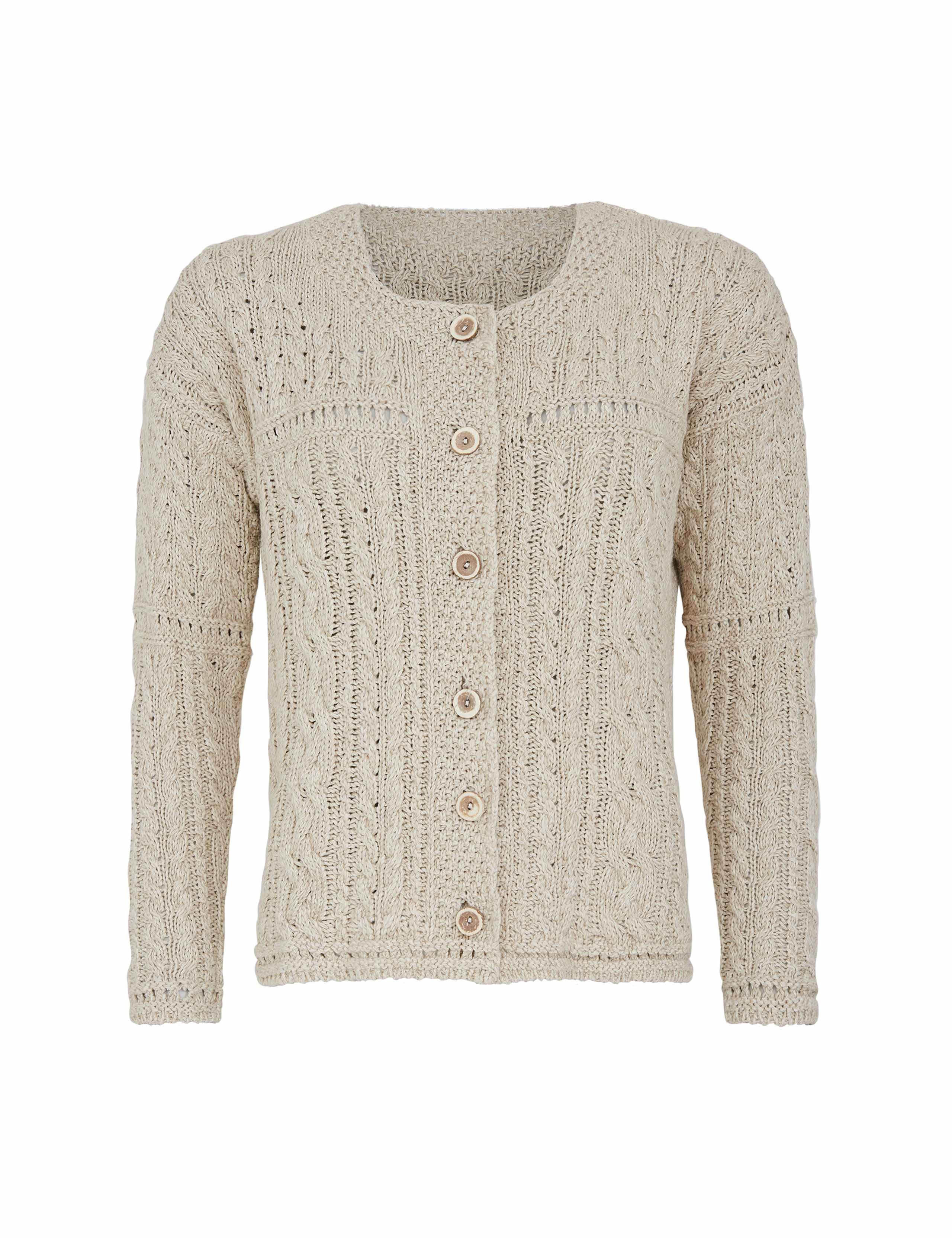 Cotton Rich Cable Knit Cardigan with Linen 2 of 4
