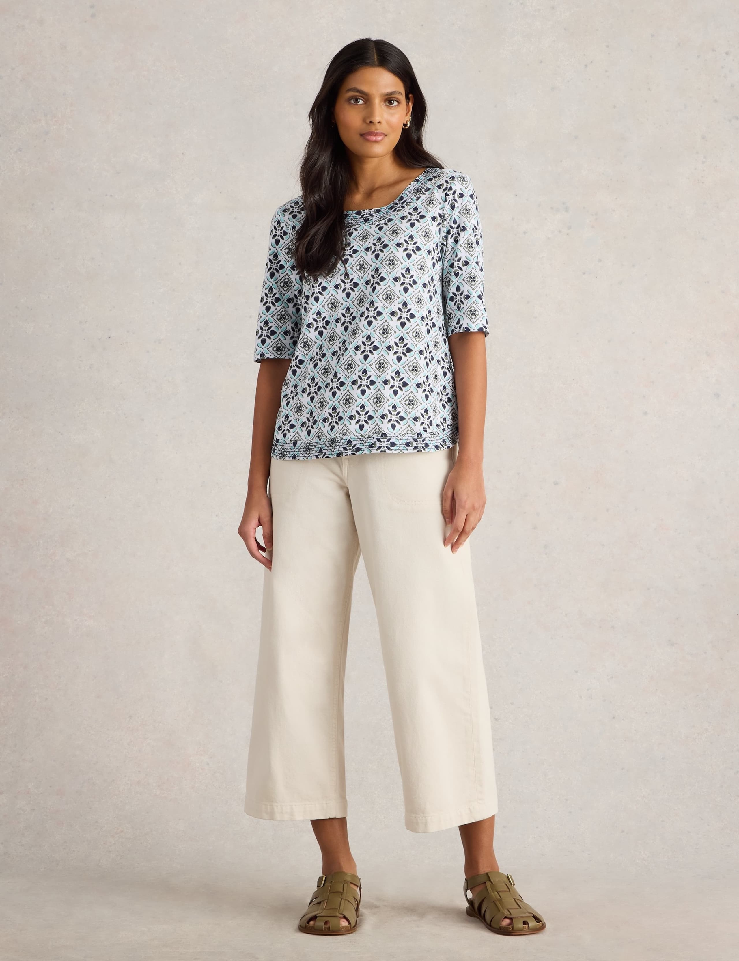 Pure Cotton Printed Scoop Neck T-Shirt 3 of 6