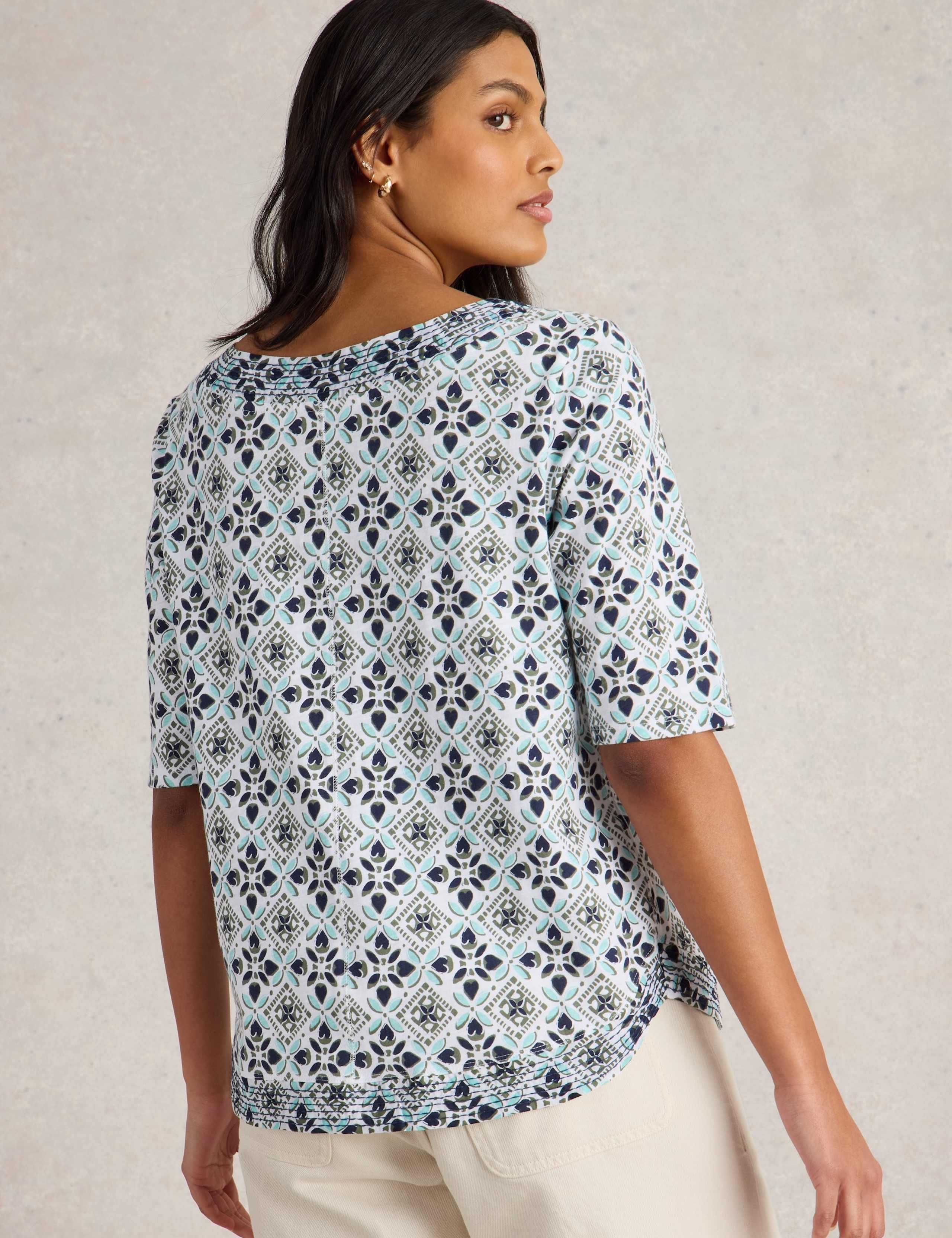 Pure Cotton Printed Scoop Neck T-Shirt 4 of 6