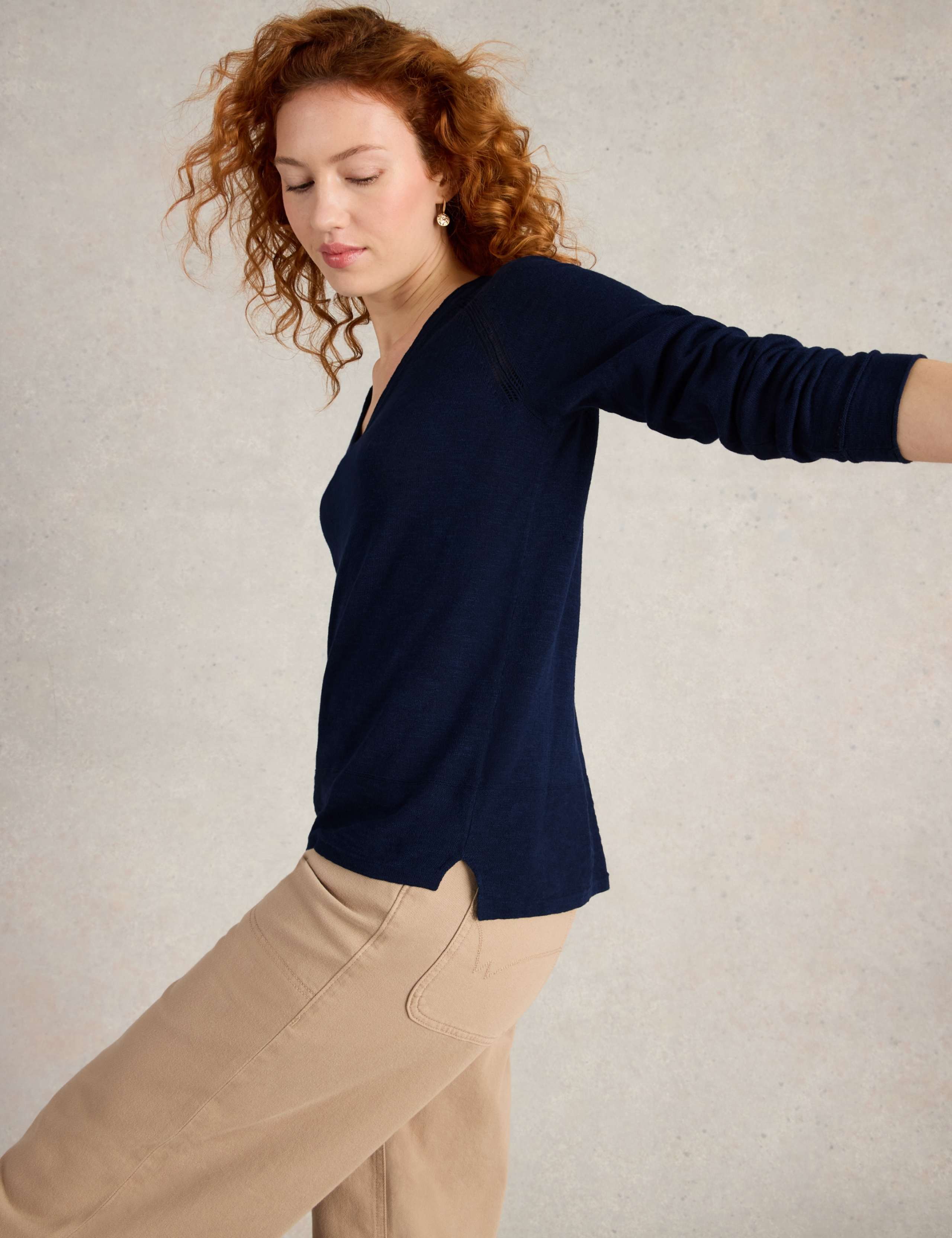 Cotton Rich V-Neck Jumper With Linen 6 of 7