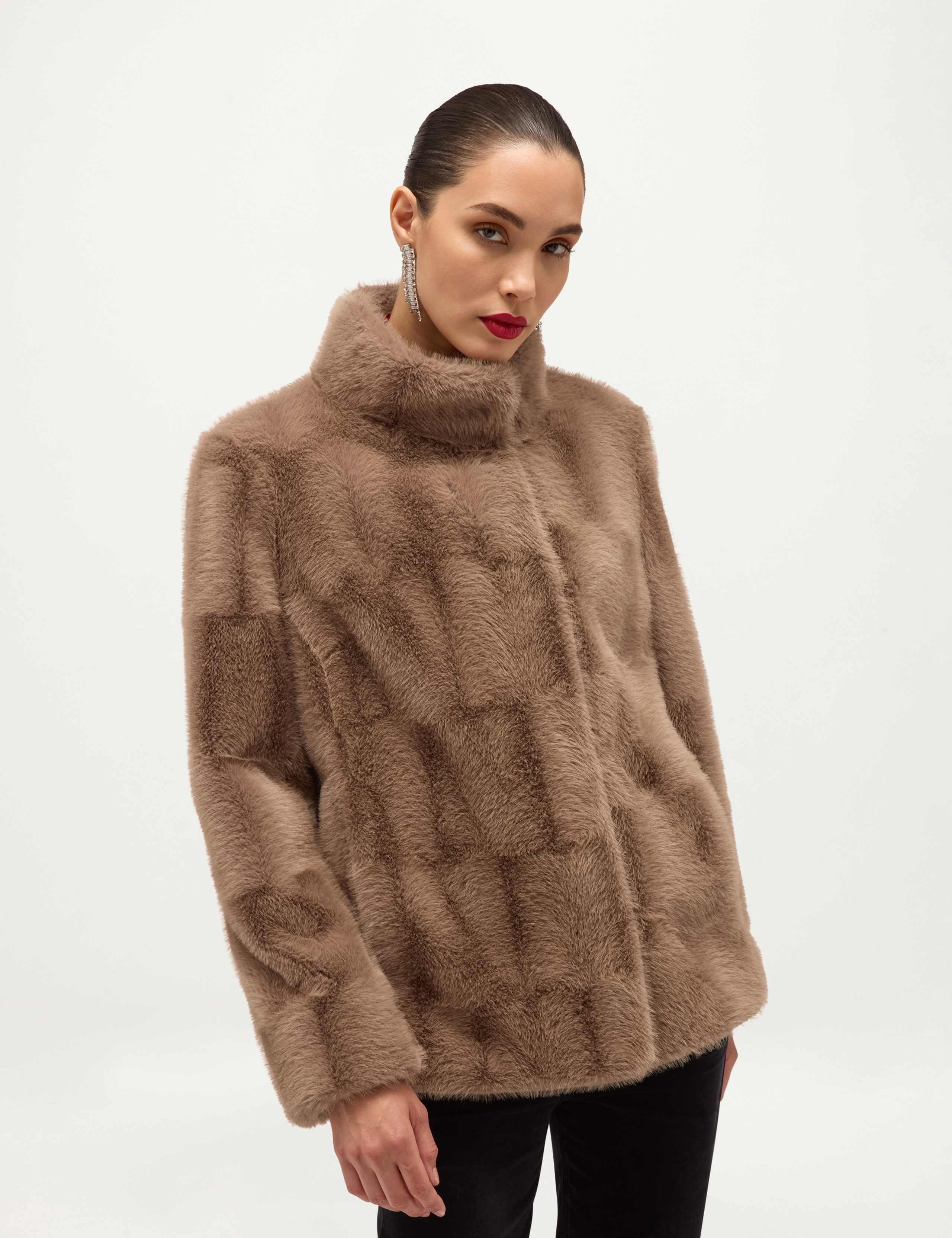 Faux Fur High Neck Cropped Coat 1 of 6