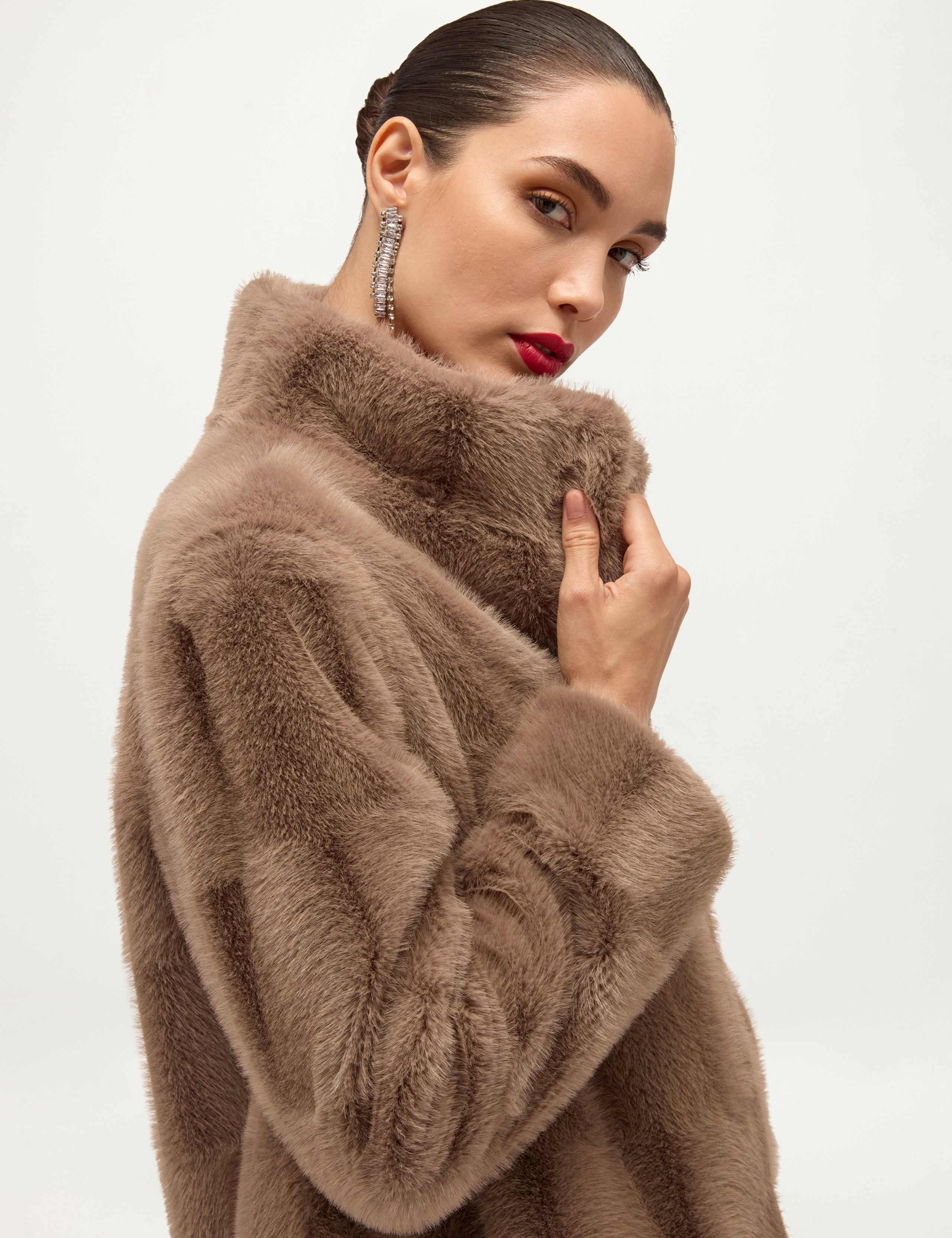 Faux Fur High Neck Cropped Coat 3 of 6