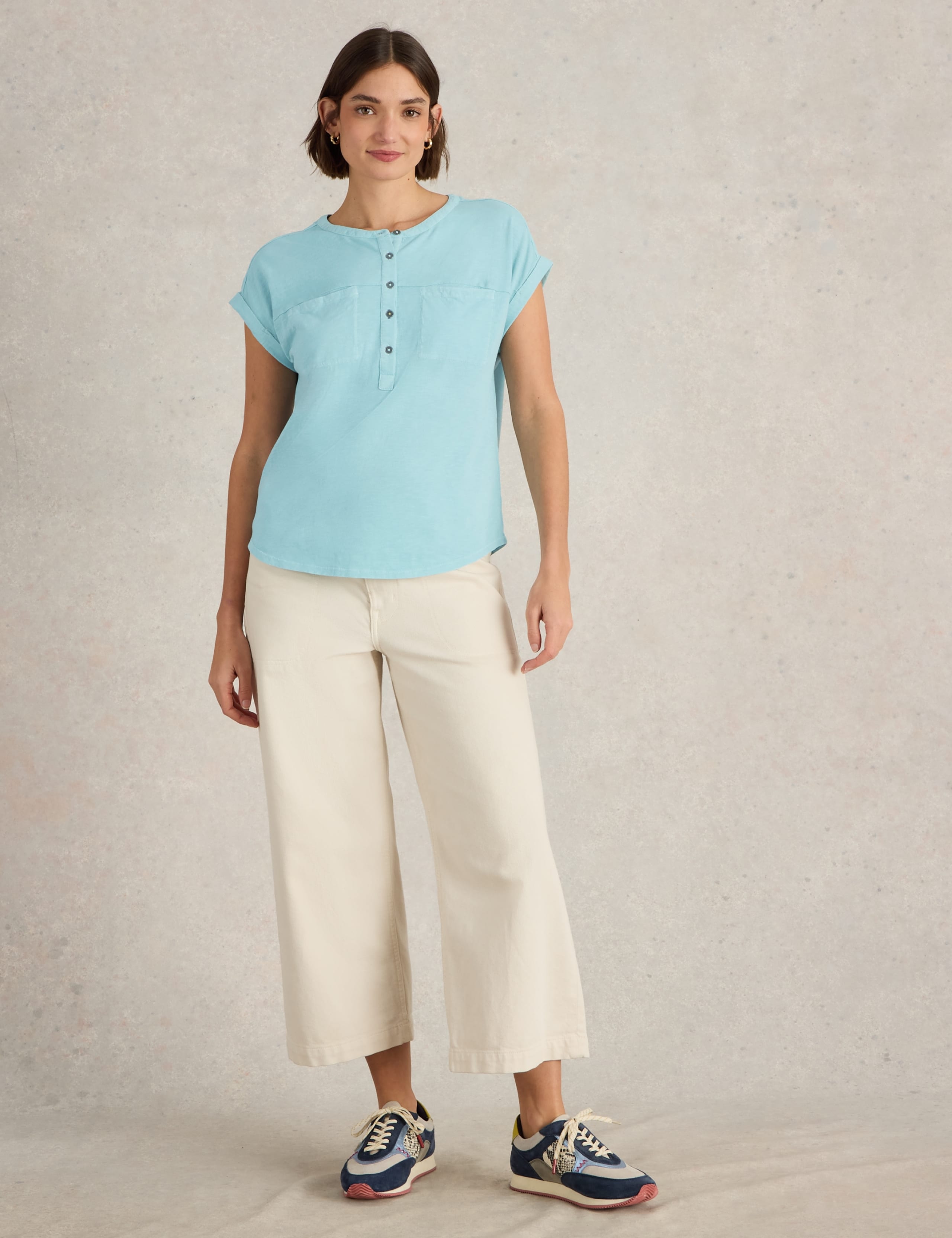 Pure Cotton Crew Neck Button Detail Shirt 4 of 7