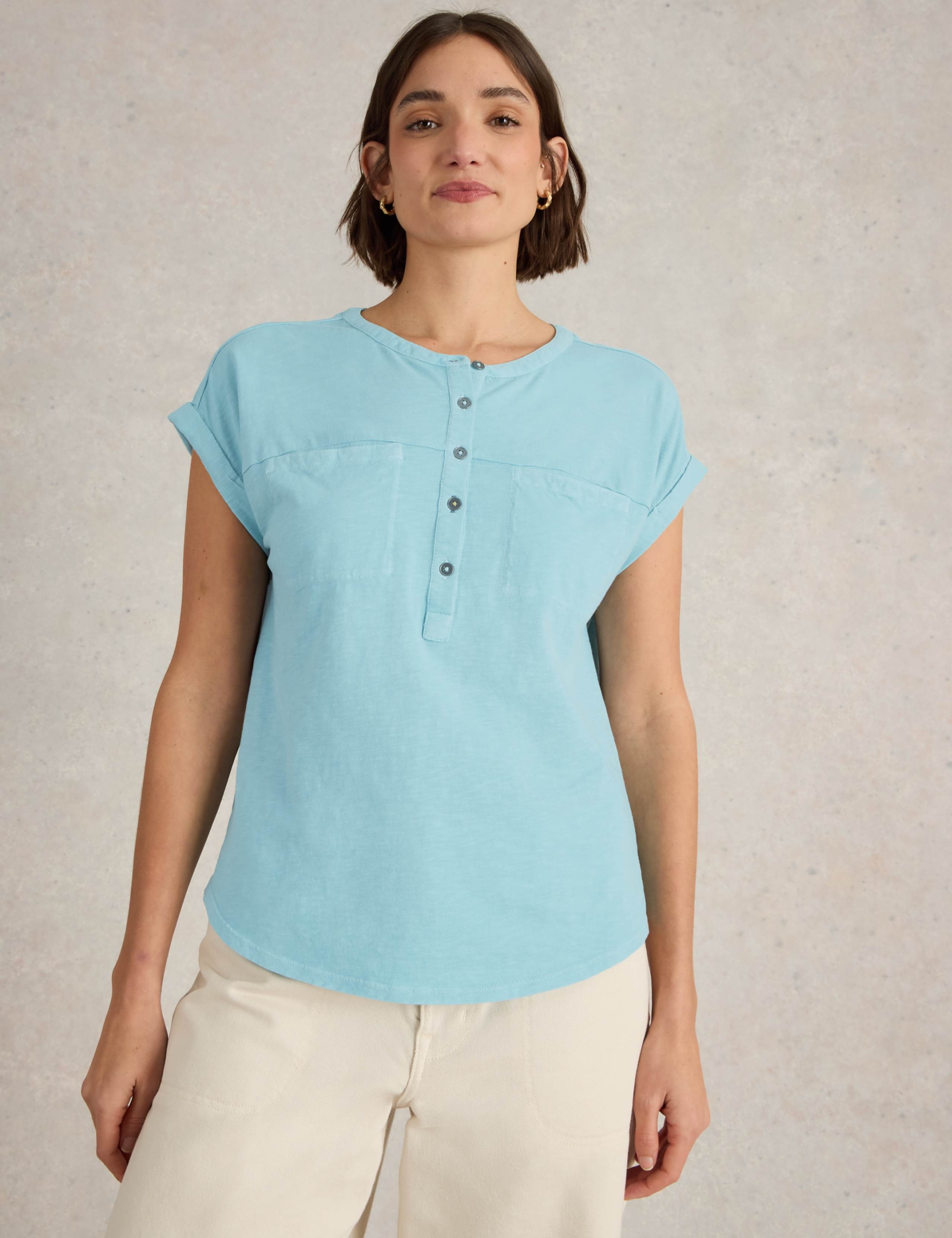 Pure Cotton Crew Neck Button Detail Shirt 6 of 7