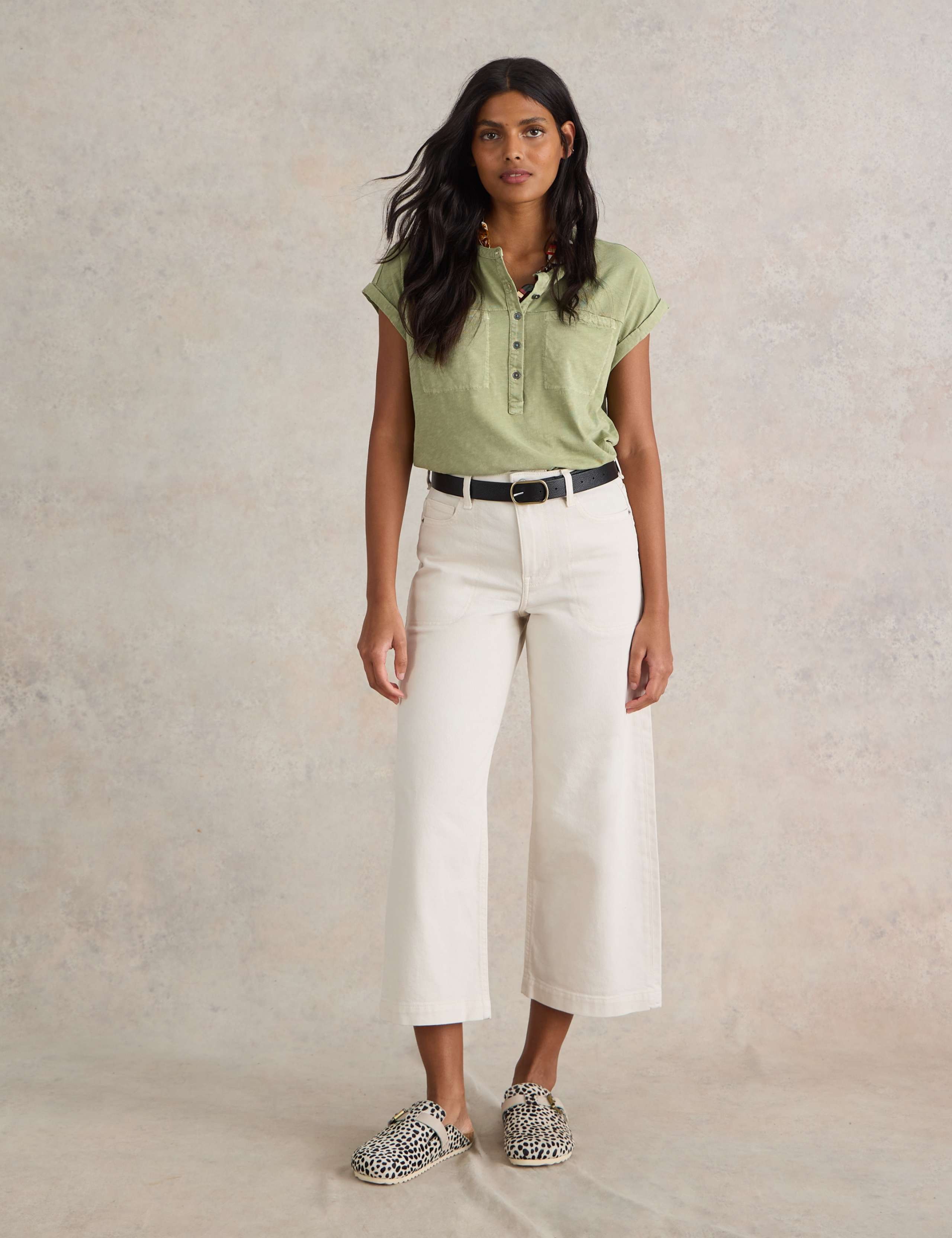 Pure Cotton Crew Neck Button Detail Shirt 3 of 6