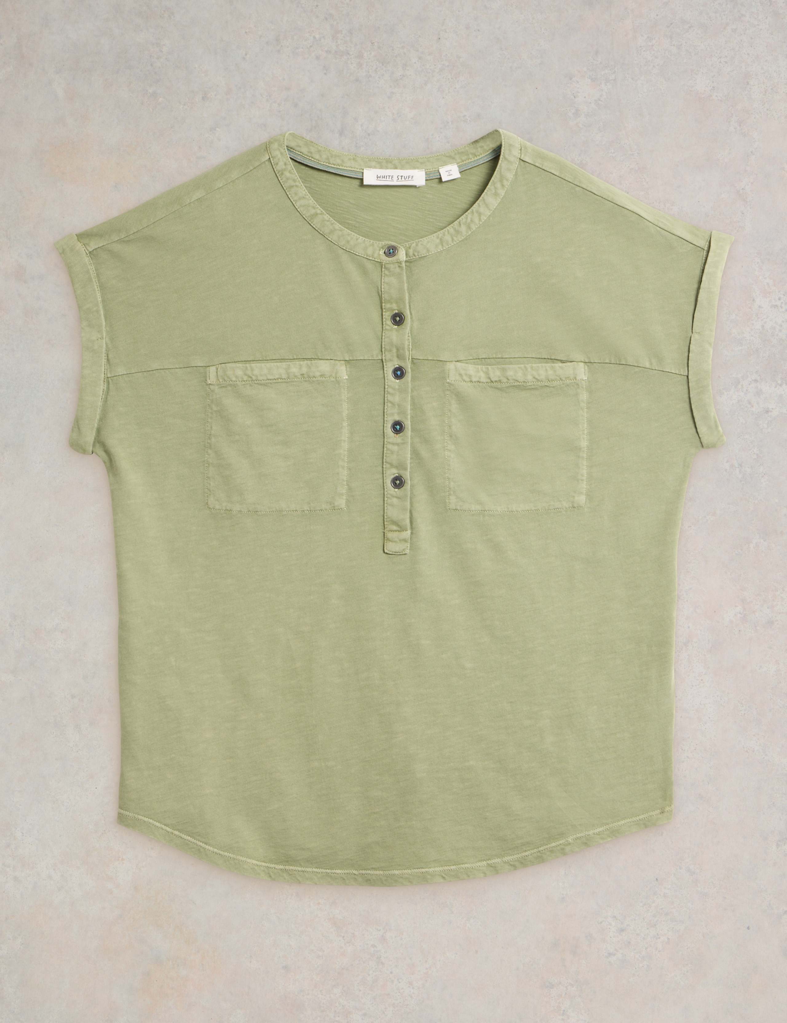 Pure Cotton Crew Neck Button Detail Shirt 2 of 6