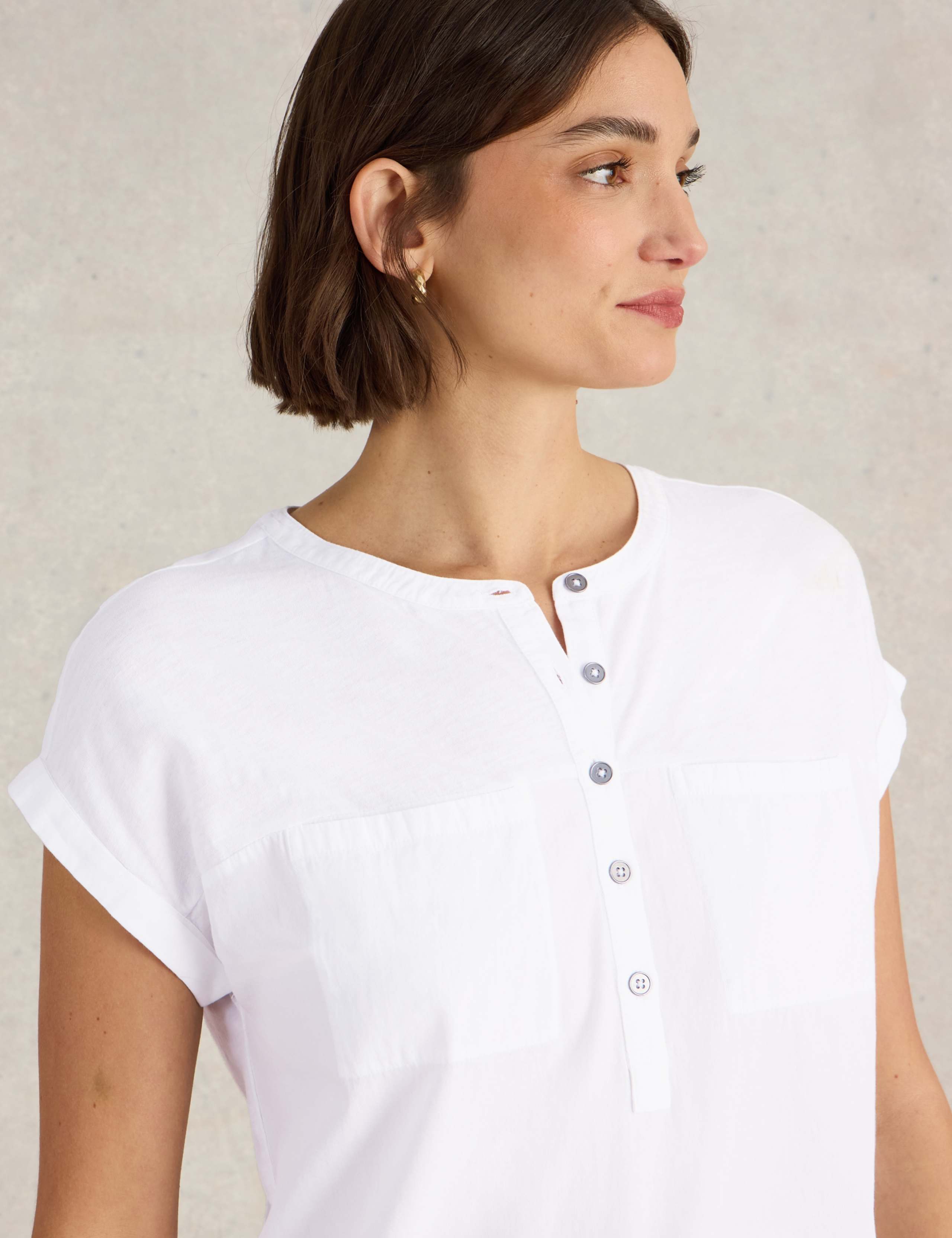 Pure Cotton Crew Neck Button Detail Shirt 5 of 6