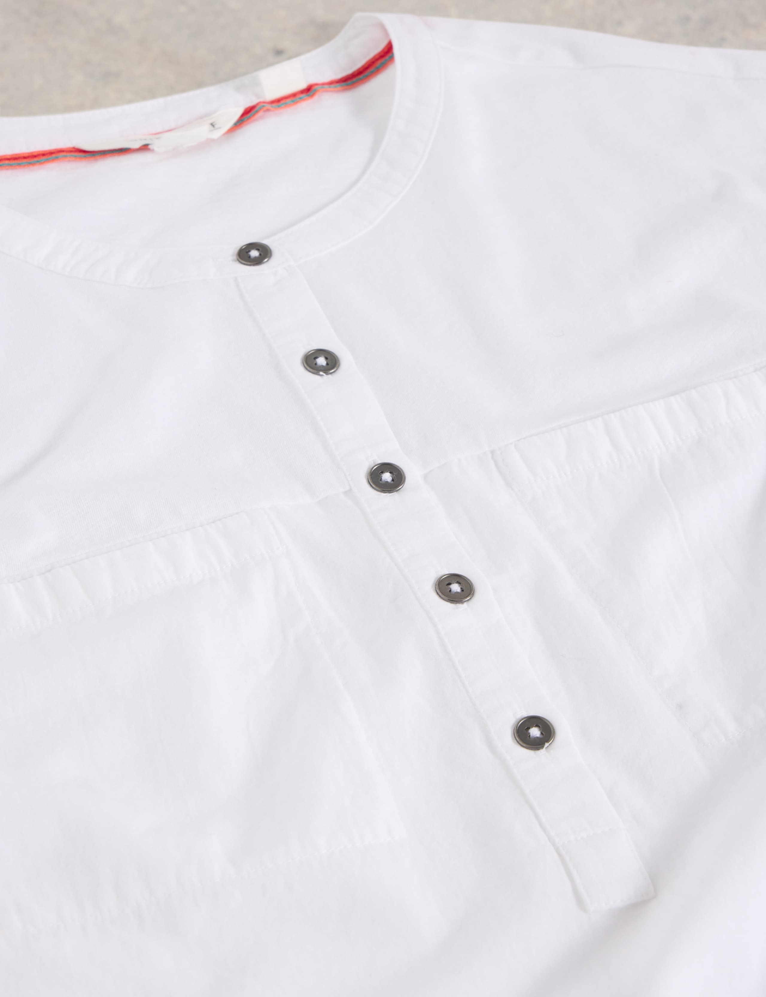 Pure Cotton Crew Neck Button Detail Shirt 6 of 6