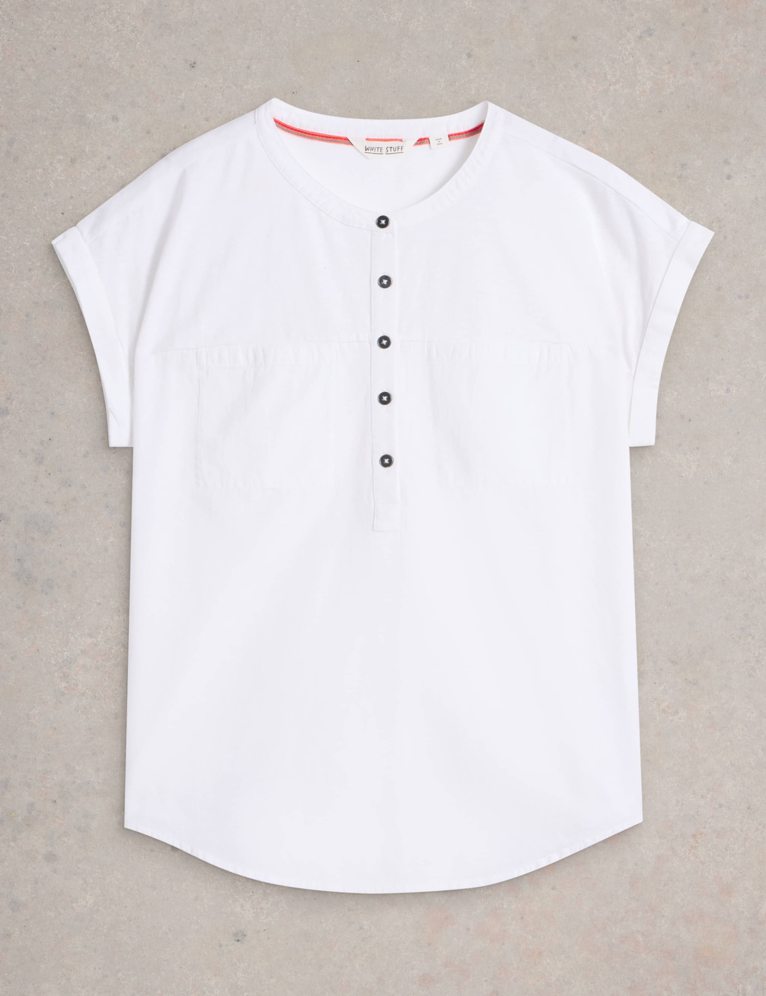 Pure Cotton Crew Neck Button Detail Shirt 2 of 6