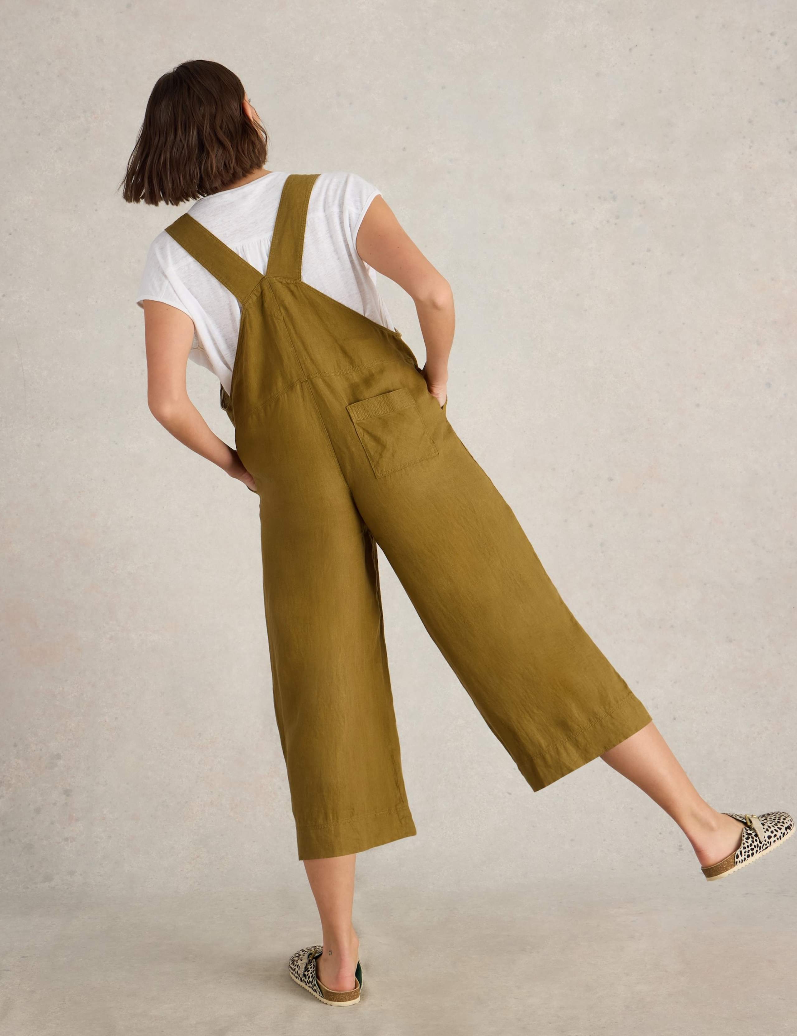 Pure Linen Cropped Dungarees 4 of 6