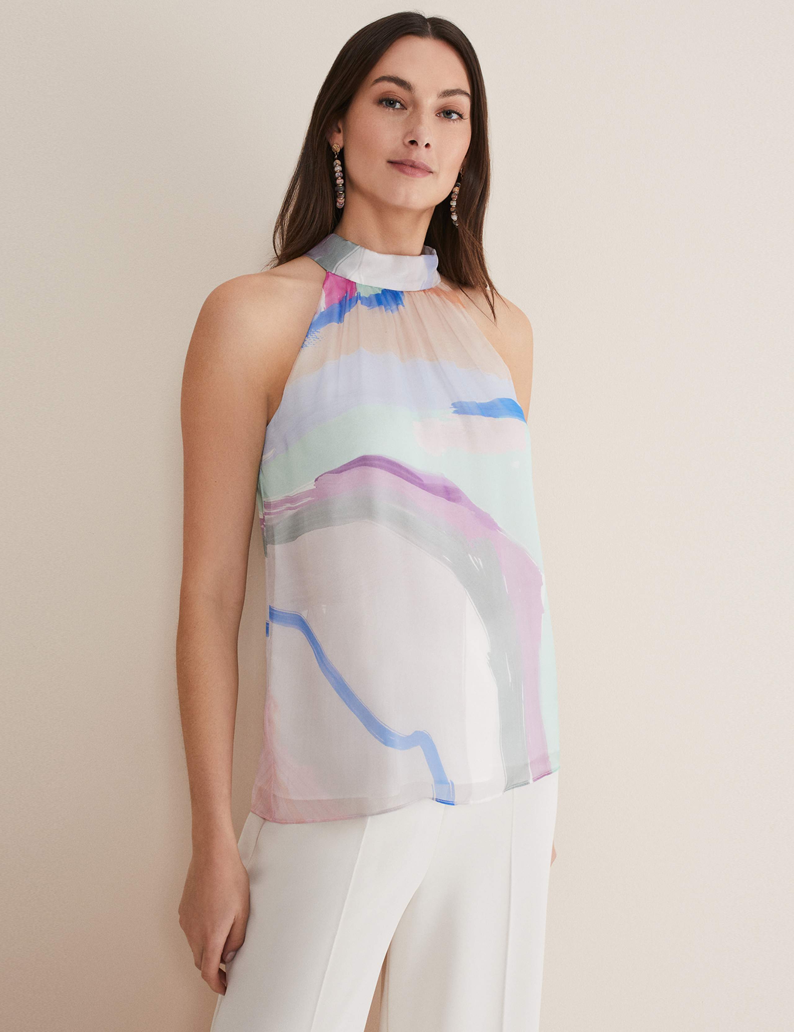 Pure Silk Printed Halter Neck Top 1 of 6