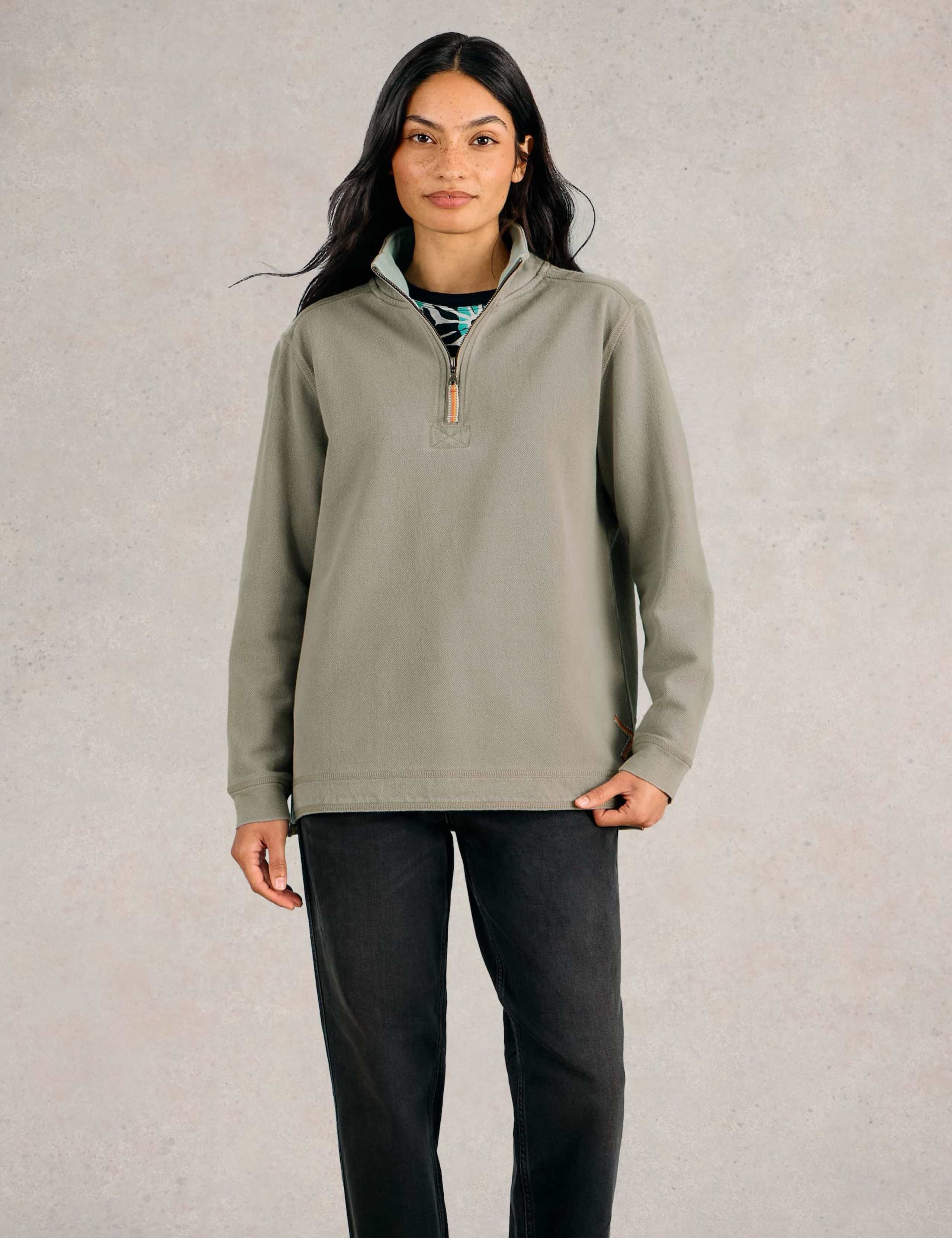 Pure Cotton Funnel Neck Half Zip Sweatshirt 3 of 7