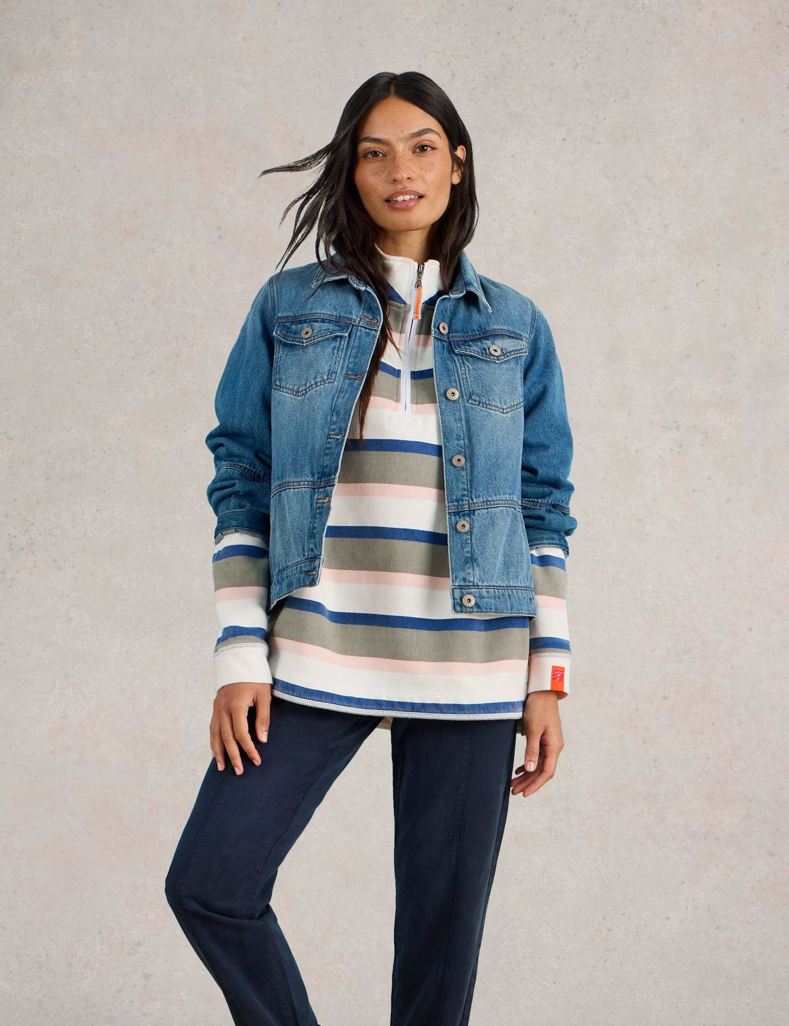 Pure Cotton Striped Funnel Neck Sweatshirt 3 of 7