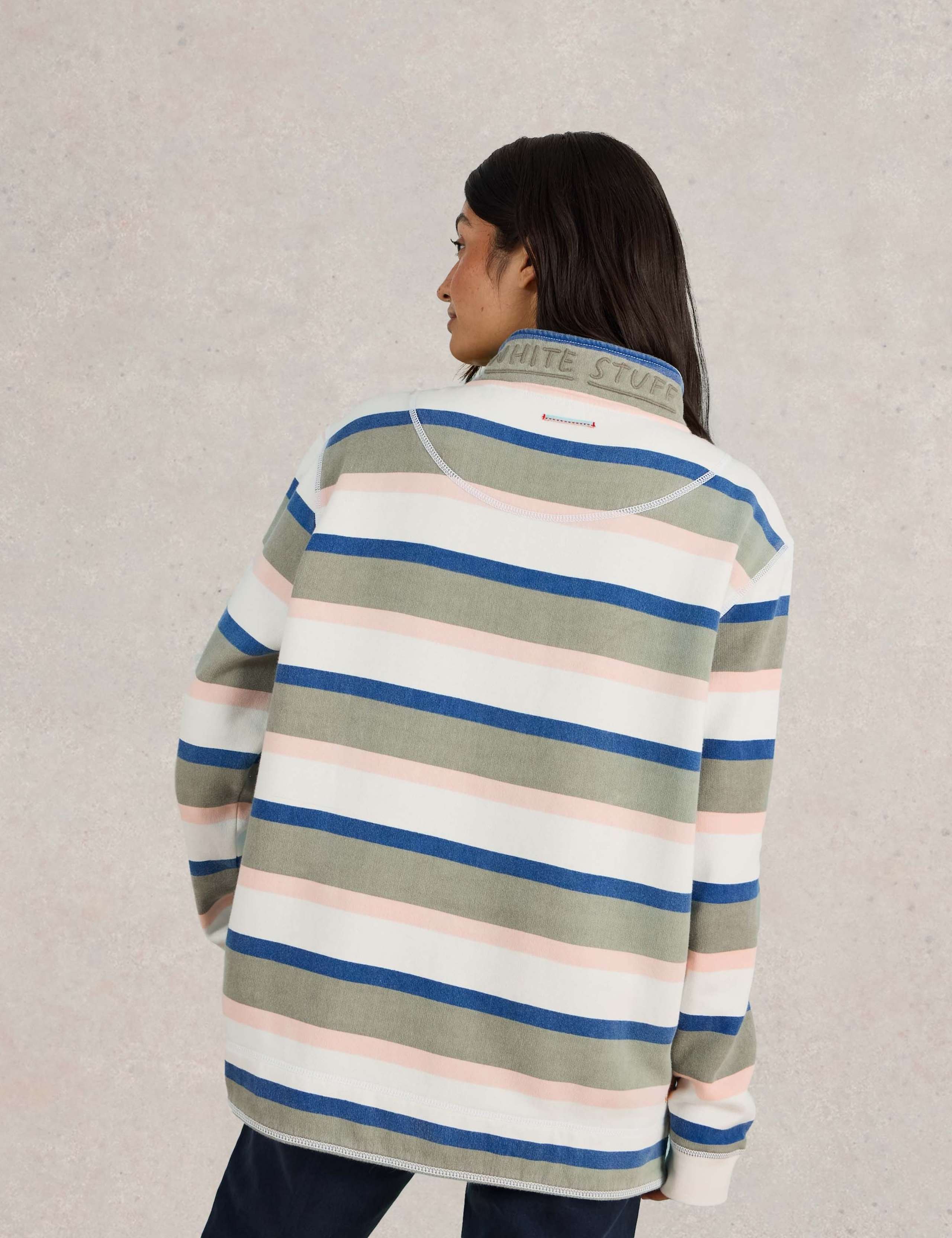 Pure Cotton Striped Funnel Neck Sweatshirt 4 of 7