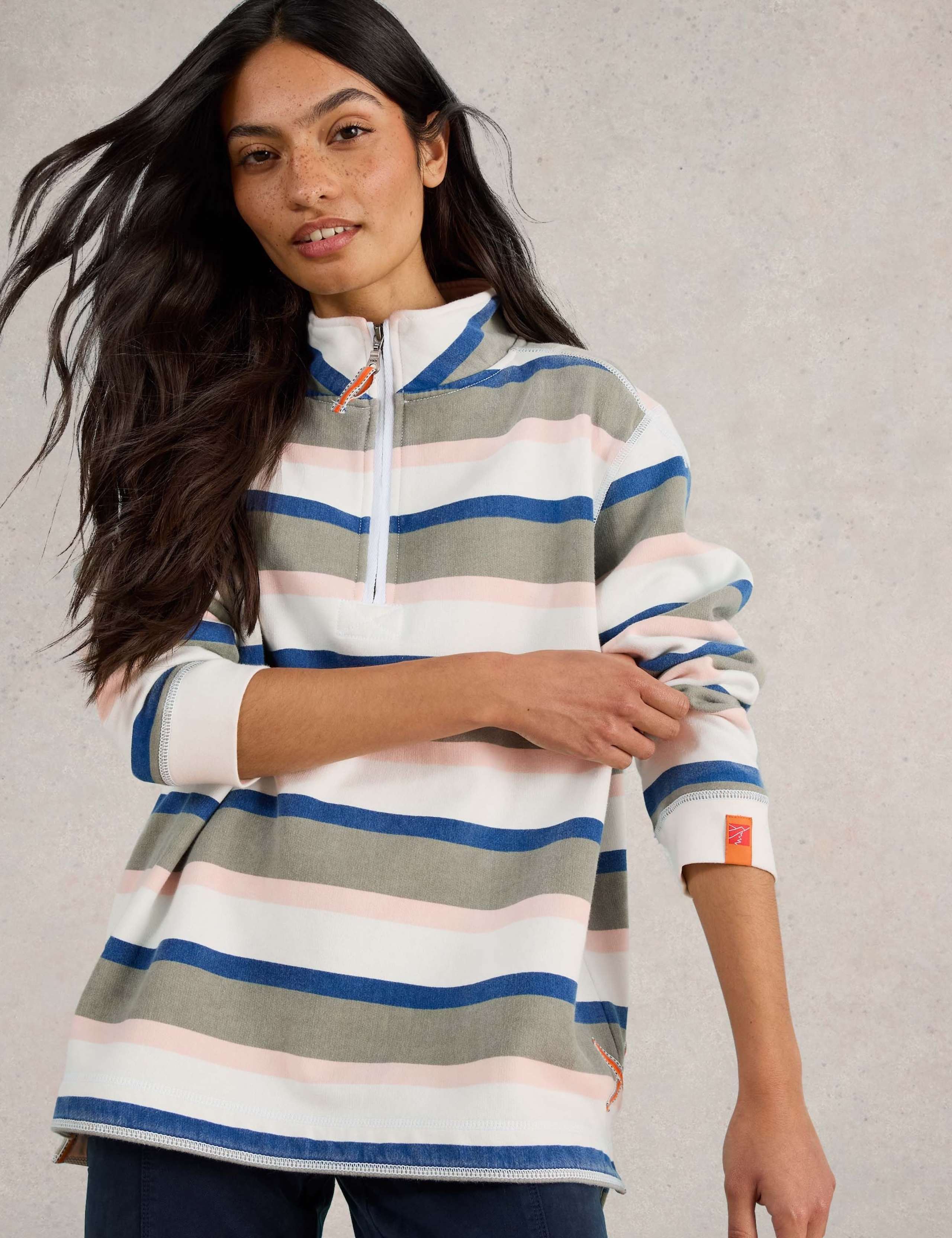 Pure Cotton Striped Funnel Neck Sweatshirt 5 of 7