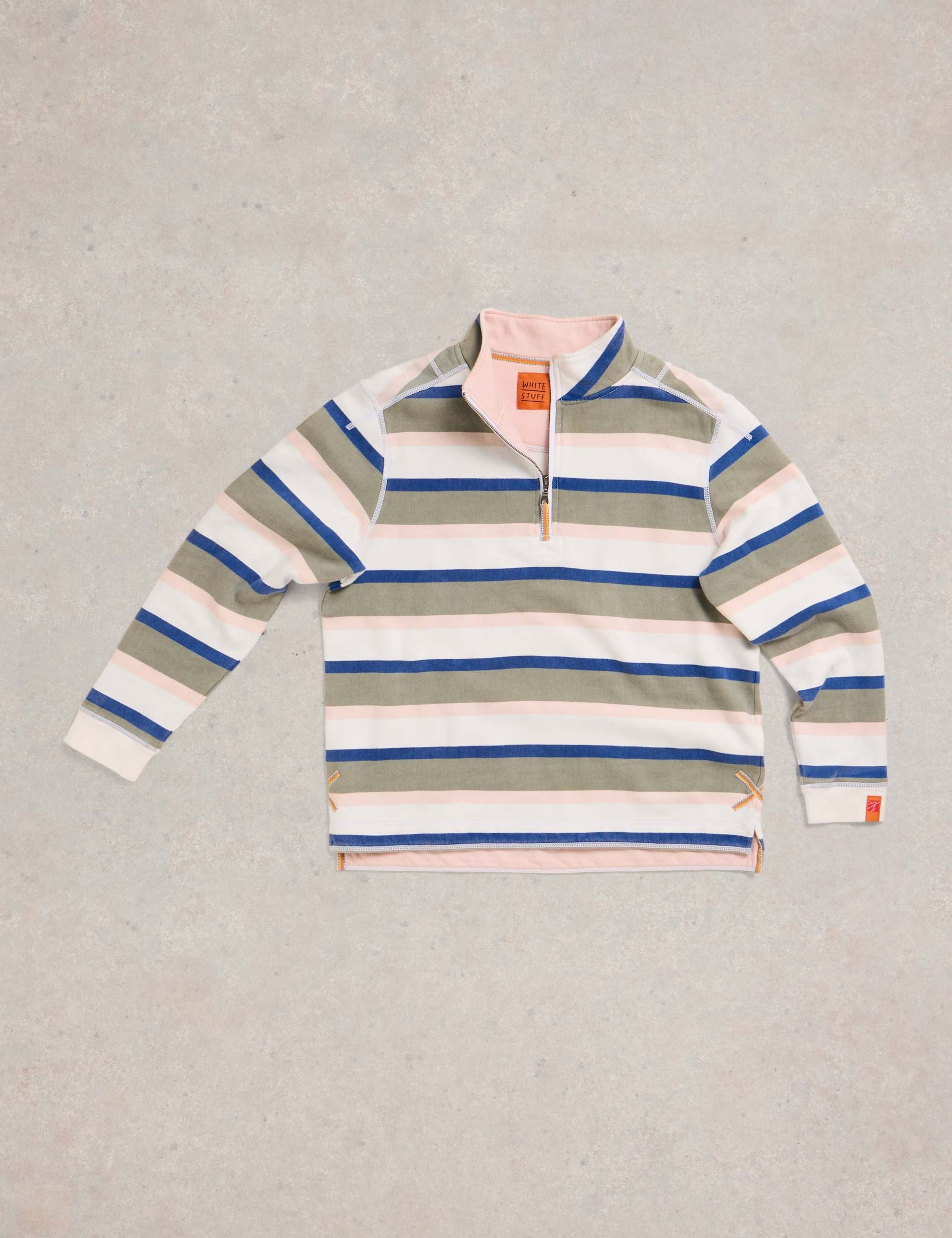Pure Cotton Striped Funnel Neck Sweatshirt 2 of 7