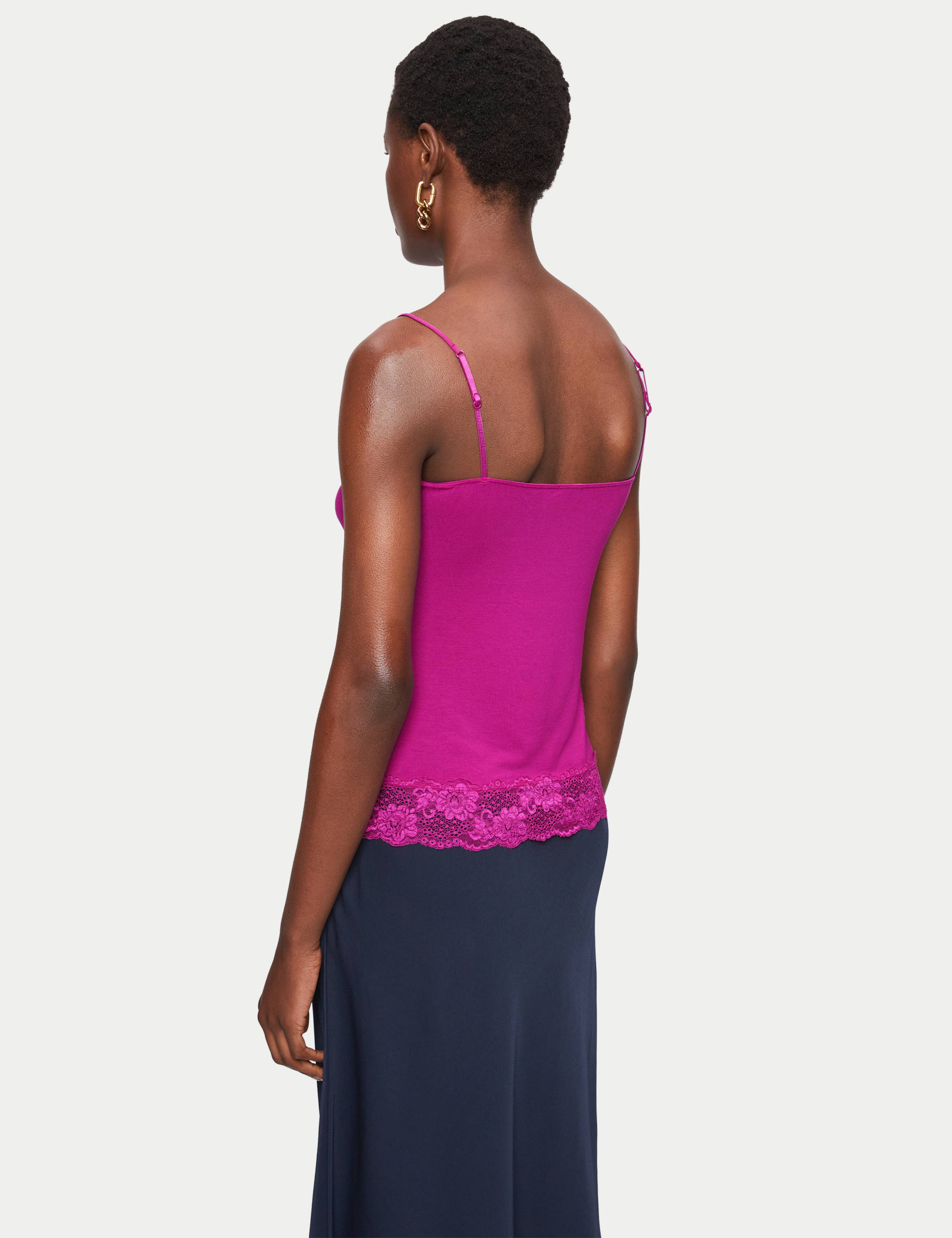 Modal Rich V-Neck Lace Insert Vest Top 2 of 4