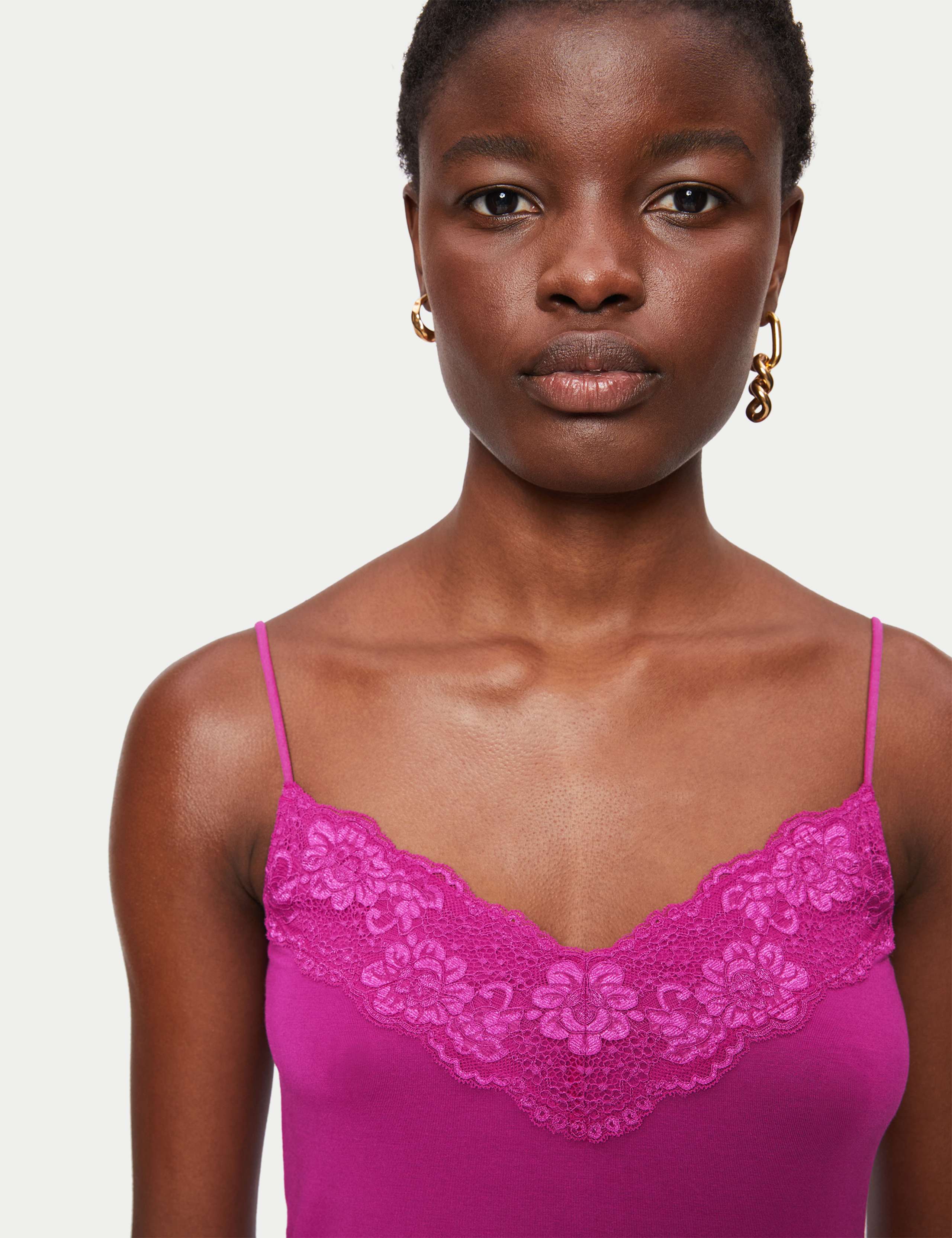 Modal Rich V-Neck Lace Insert Vest Top 3 of 4