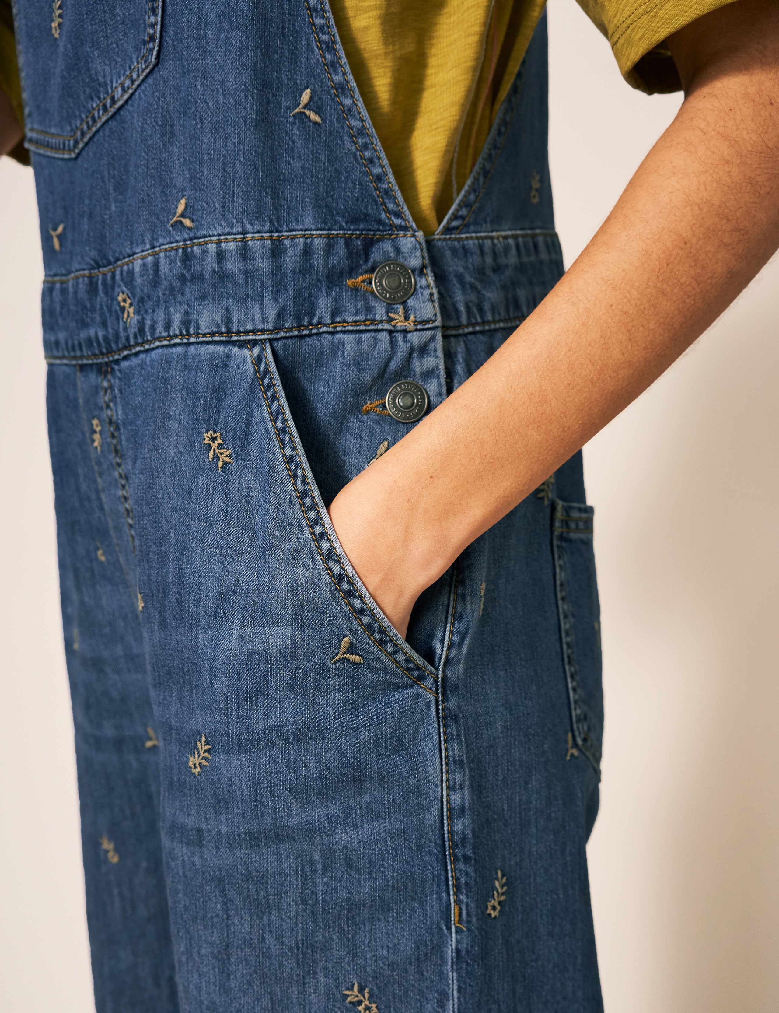 Denim Embroidered Cropped Dungarees 4 of 5
